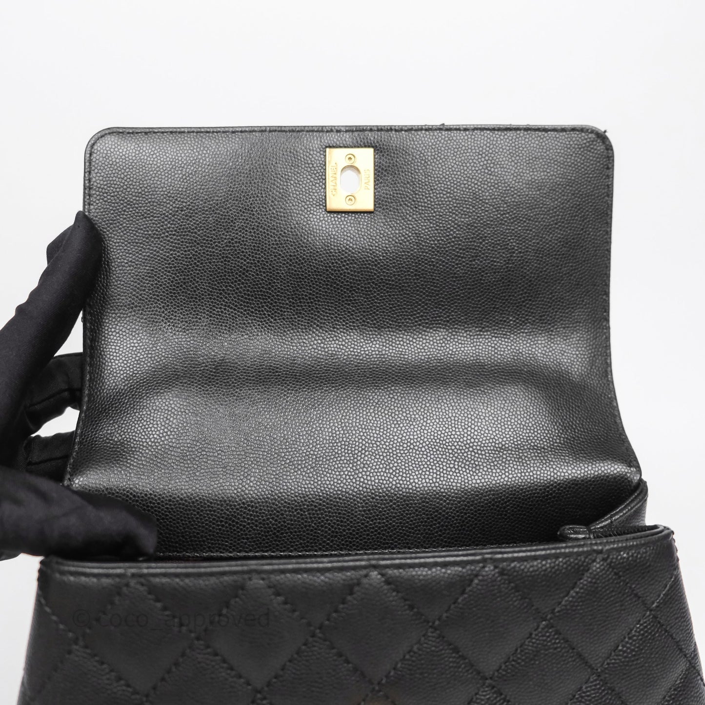 Chanel Small Coco Handle Black Caviar Aged Gold Hardware Braided Handle