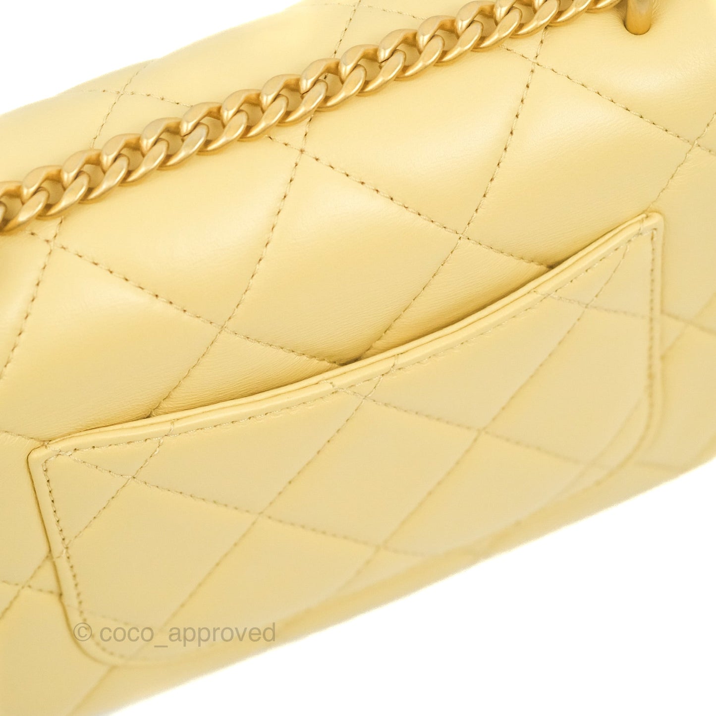 Chanel Enamel Quilted Pending CC Mini Square Flap Yellow Lambskin Aged Gold Hardware 22P