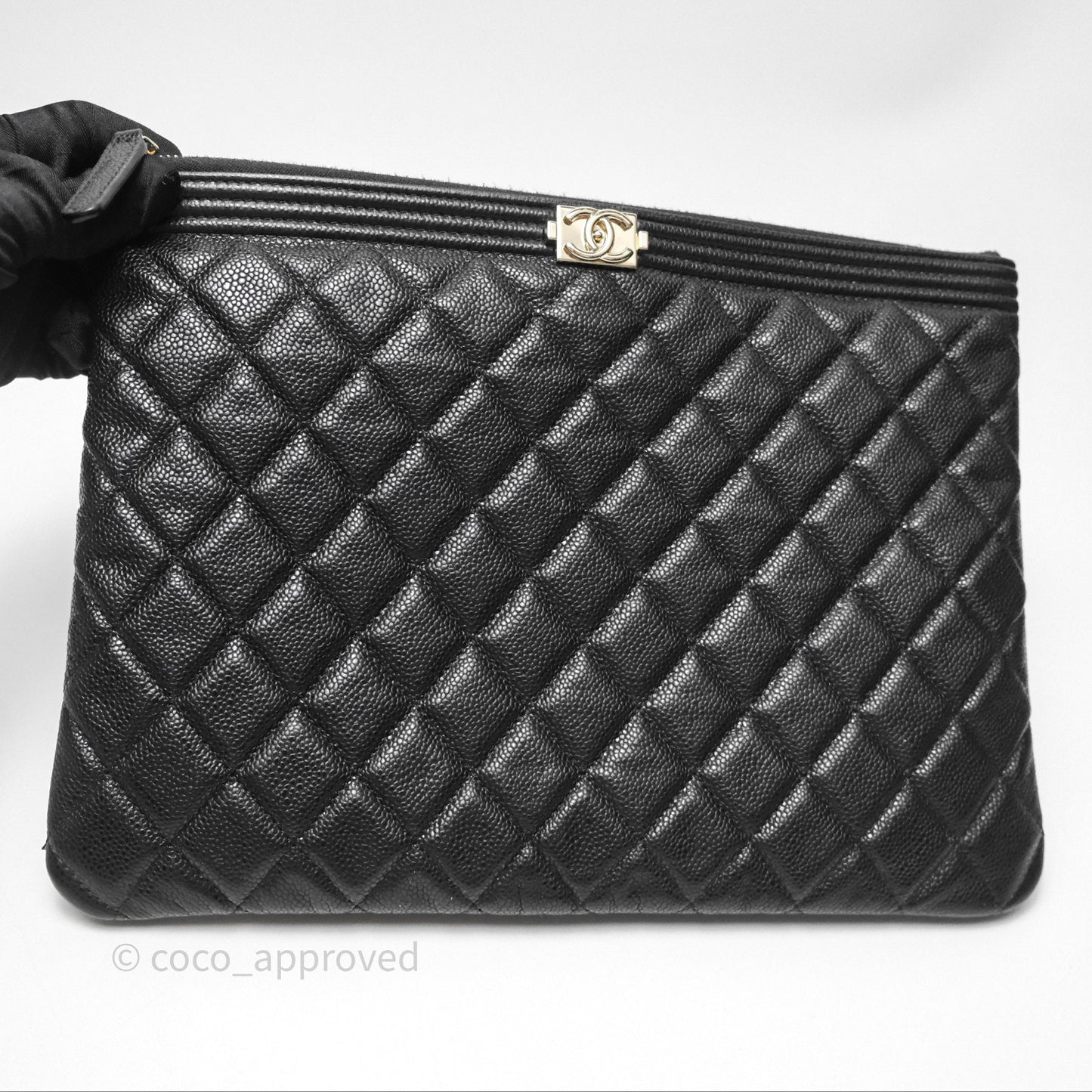 Chanel Medium O Case Boy Black Caviar Gold Hardware