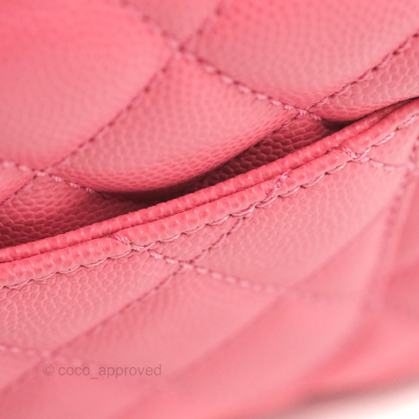Chanel Small Coco Handle Quilted Pink Caviar Aged Gold Hardware Lizard Embossed Handle