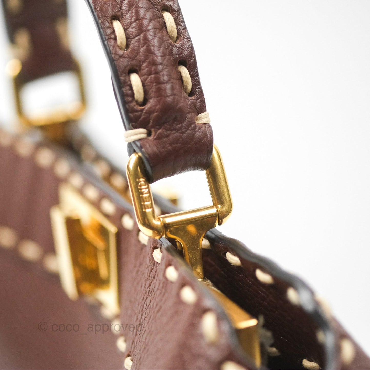 Fendi Peekaboo Iseeu Contrast Stitch Brick Brown Grained Leather Gold Hardware