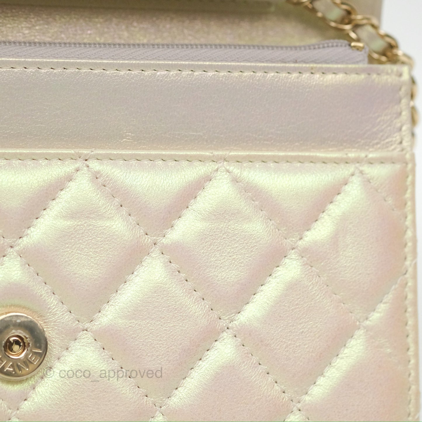 Chanel Quilted Wallet on Chain WOC Iridescent Ivory Gold Hardware 20A