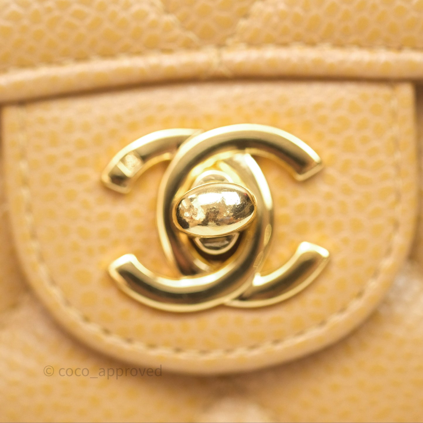 Chanel Vintage Mini Square Quilted Beige Caviar 24K Gold Hardware