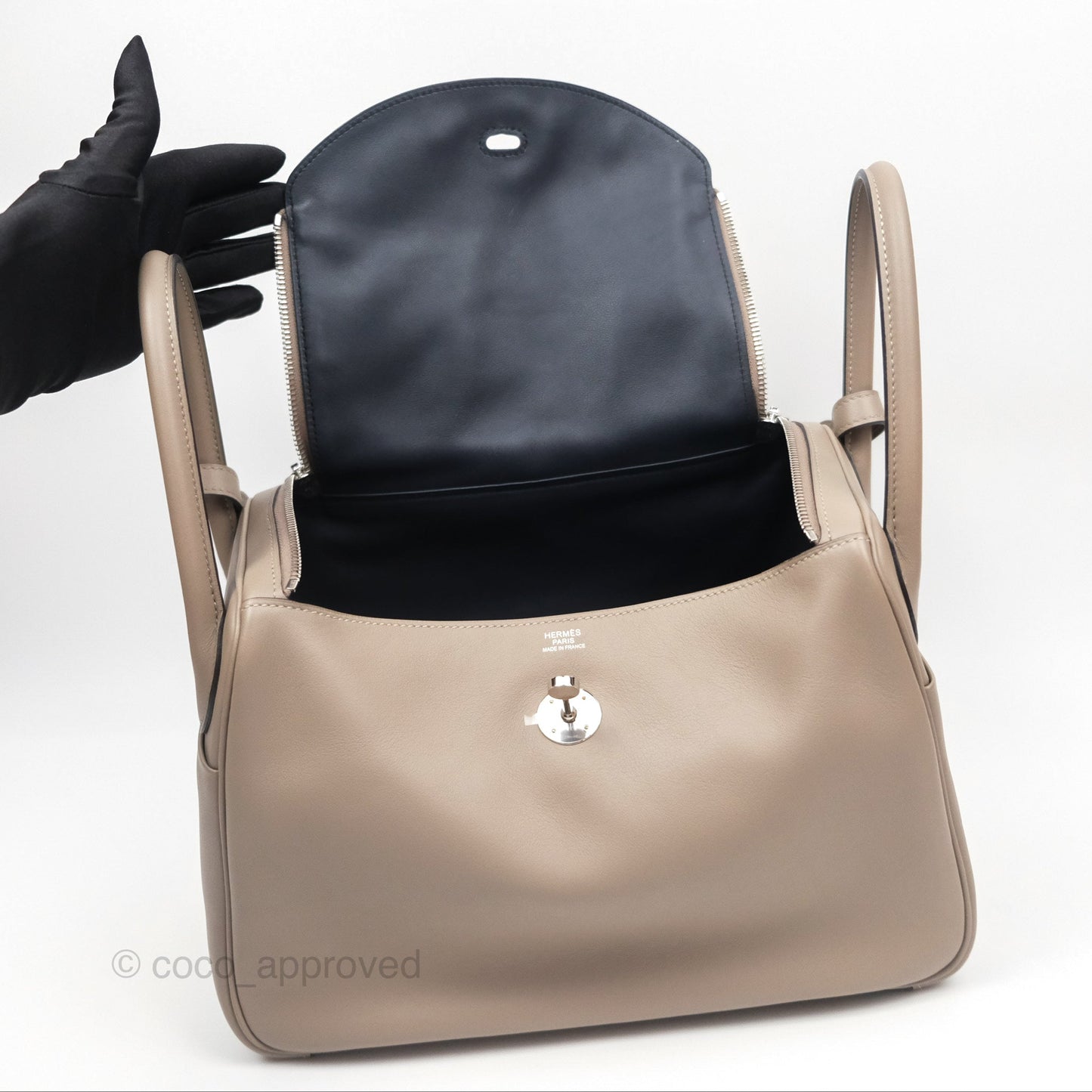 Hermès Lindy 30 Gris Asphalte M8/ Blue Indigo 76 Swift Palladium Hardware
