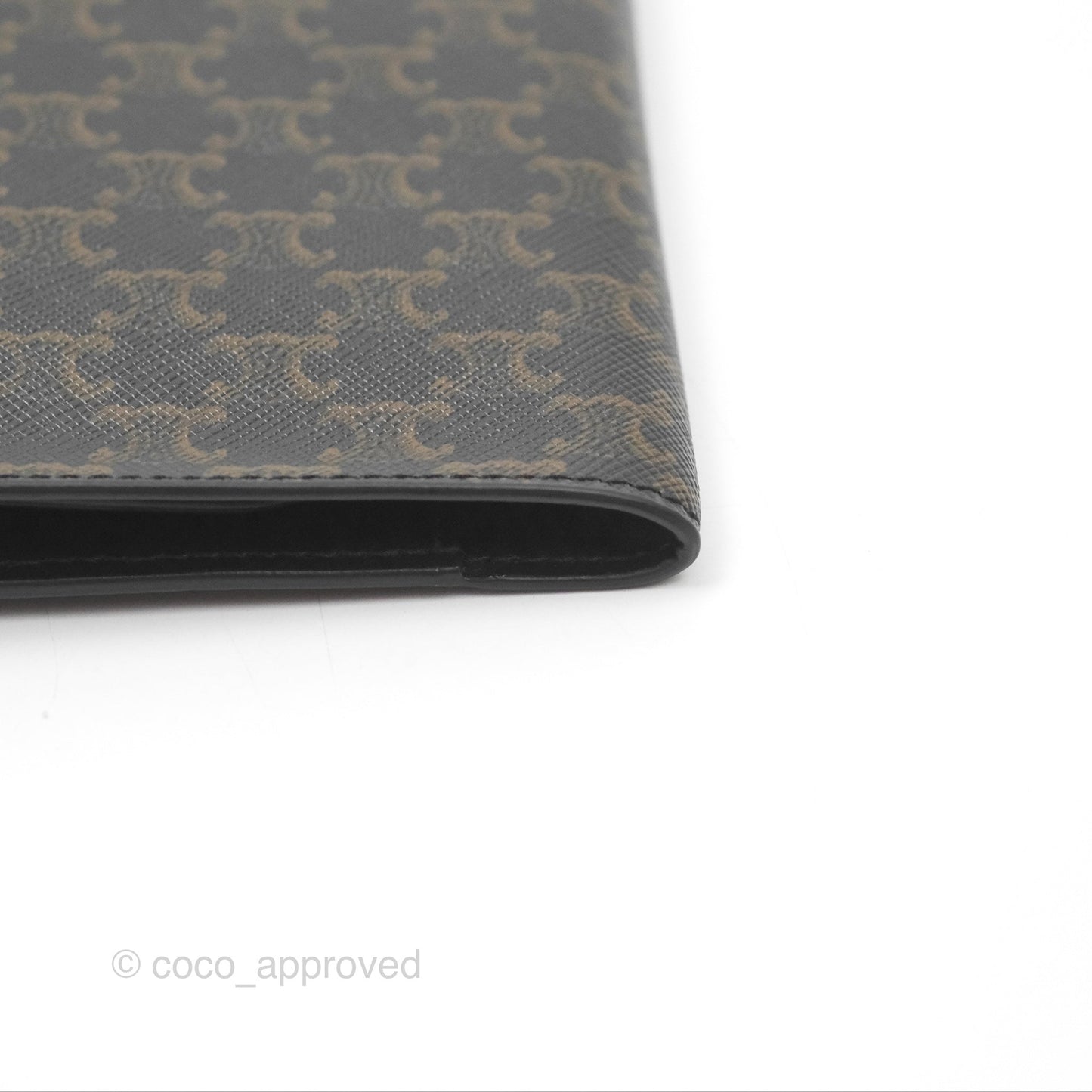 Celine Passport Cover Triomphe Canvas Black Calfskin