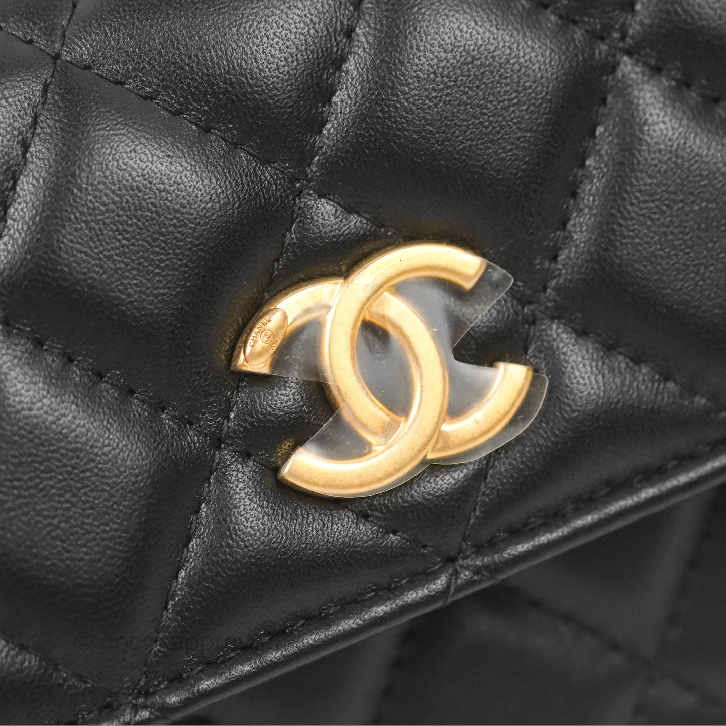 Chanel Mini WOC Phone Holder with Camellia Adjustable Chain Black Lambskin