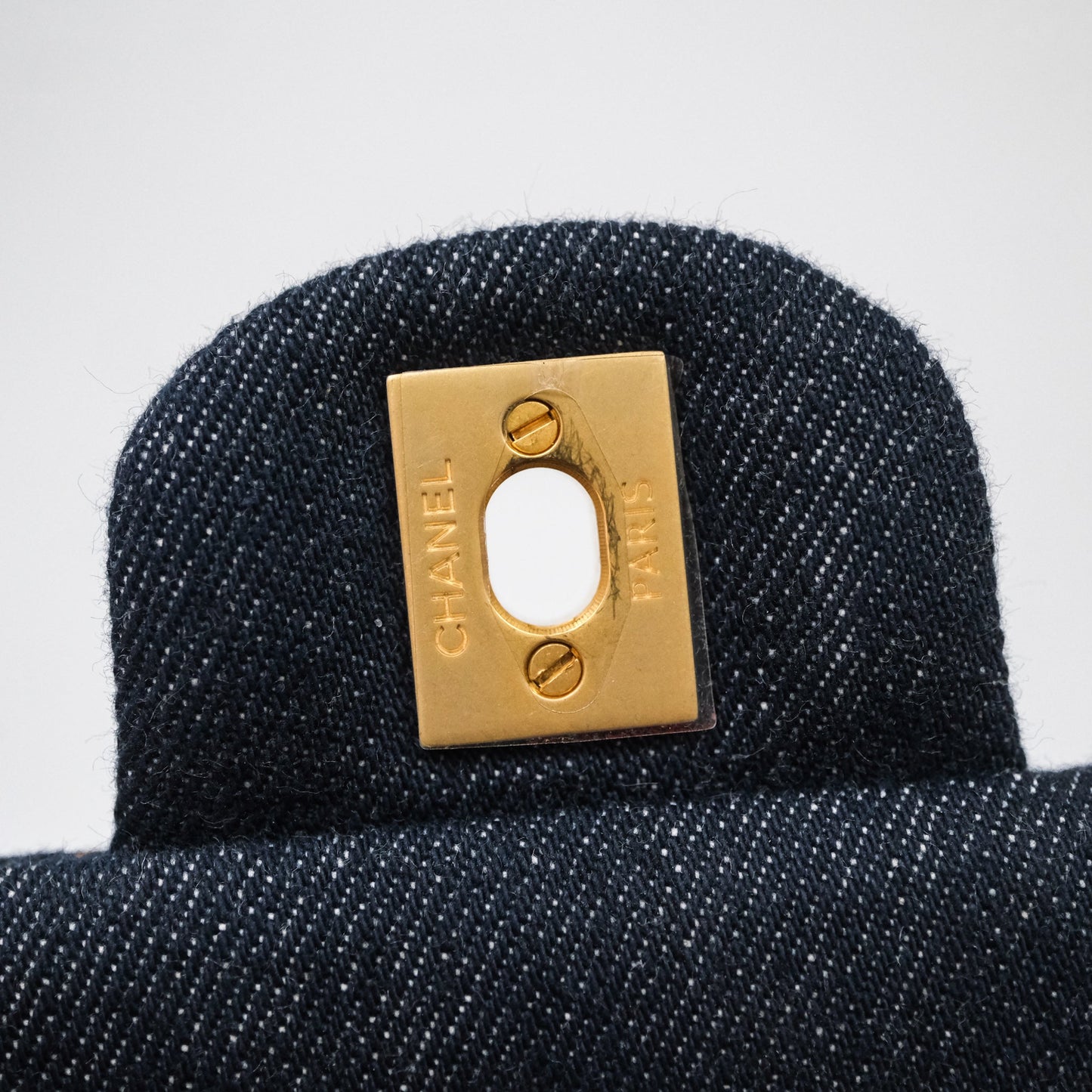 Chanel Mini Rectangular Quilted Dark Blue Denim Aged Gold Hardware