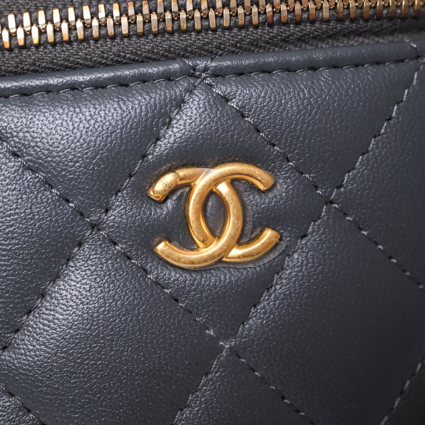 Chanel Mini Vanity Pearl Crush With Chain Dark Grey Lambskin Aged Gold Hardware