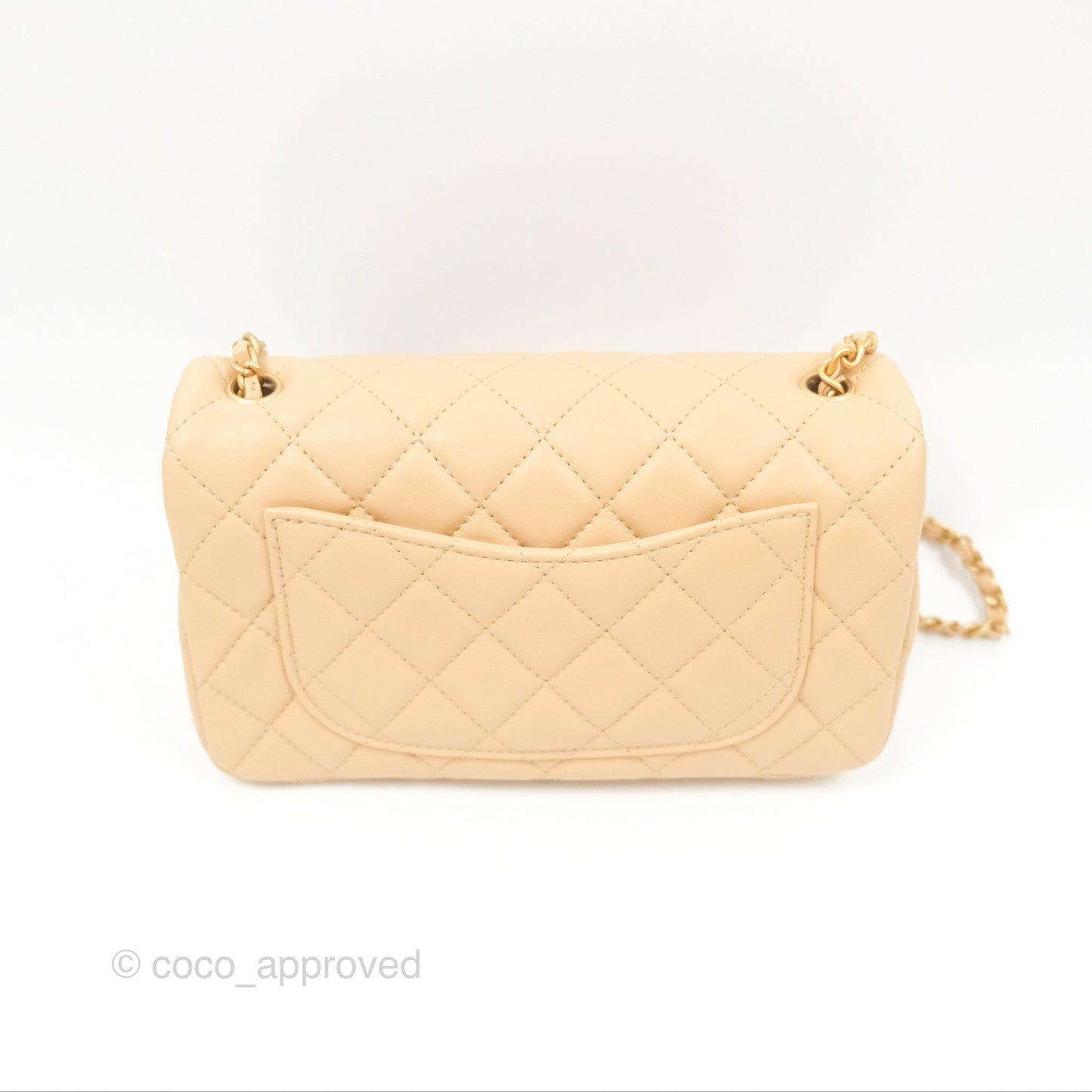 Chanel Pearl Crush Mini Rectangular Beige Lambskin Aged Gold Hardware