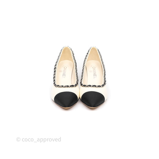 Chanel Classic Heels White With Black Leather Chain Size 36.5