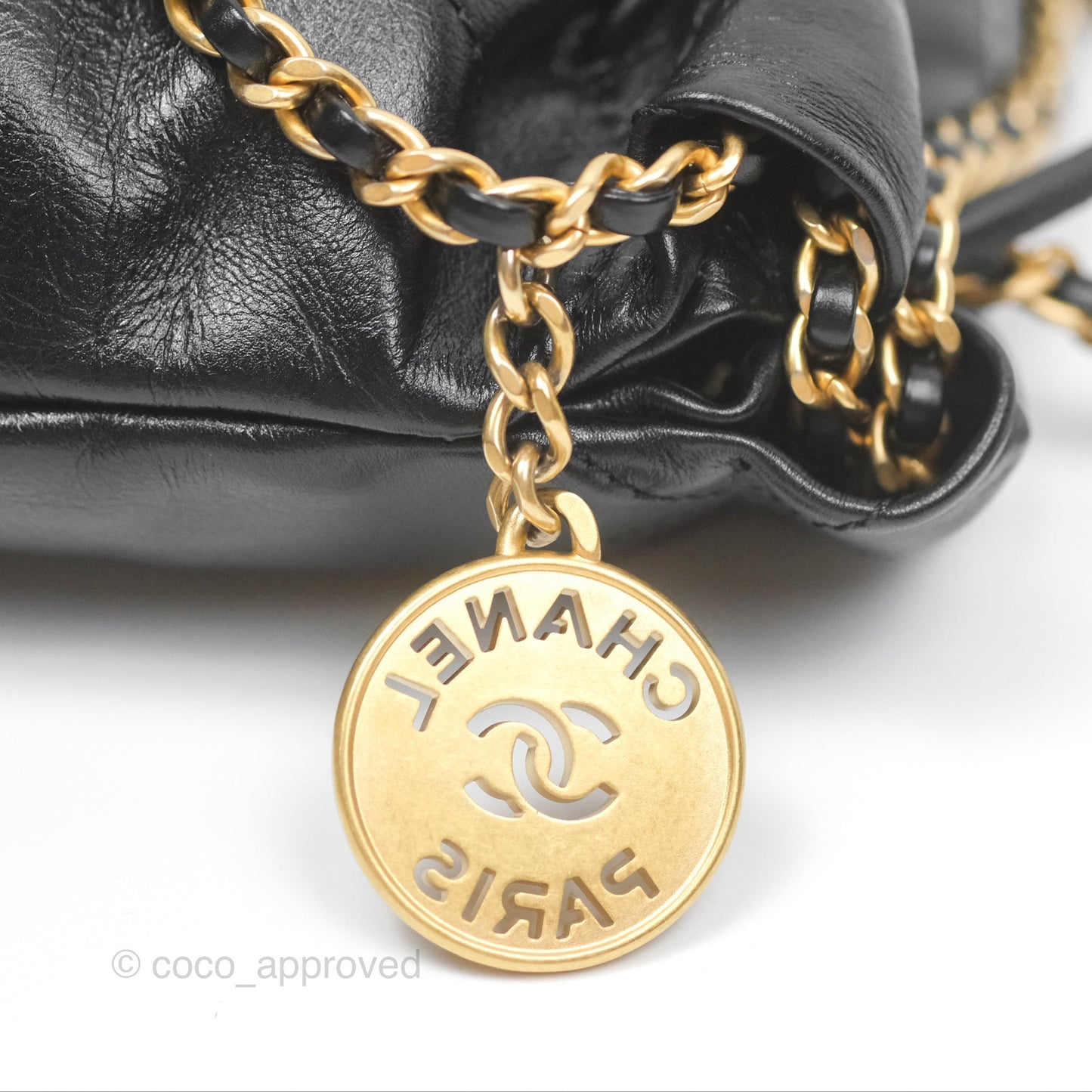 Chanel 22 Mini Bag with Pearl Chain Black Shiny Crumpled Calfskin