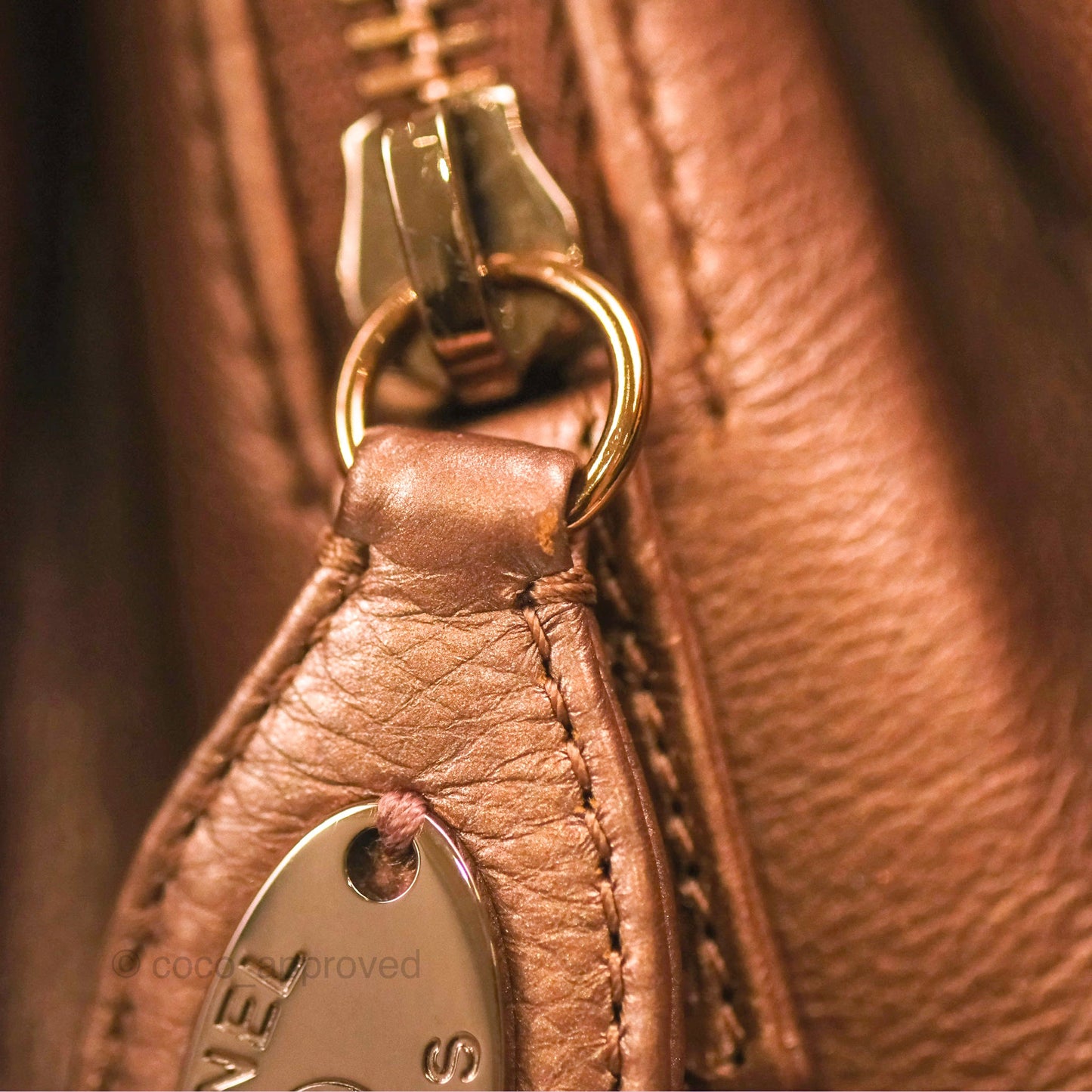Chanel Quilted Small CC Eyelet Tote Copper Iridescent Goatskin Rose Gold