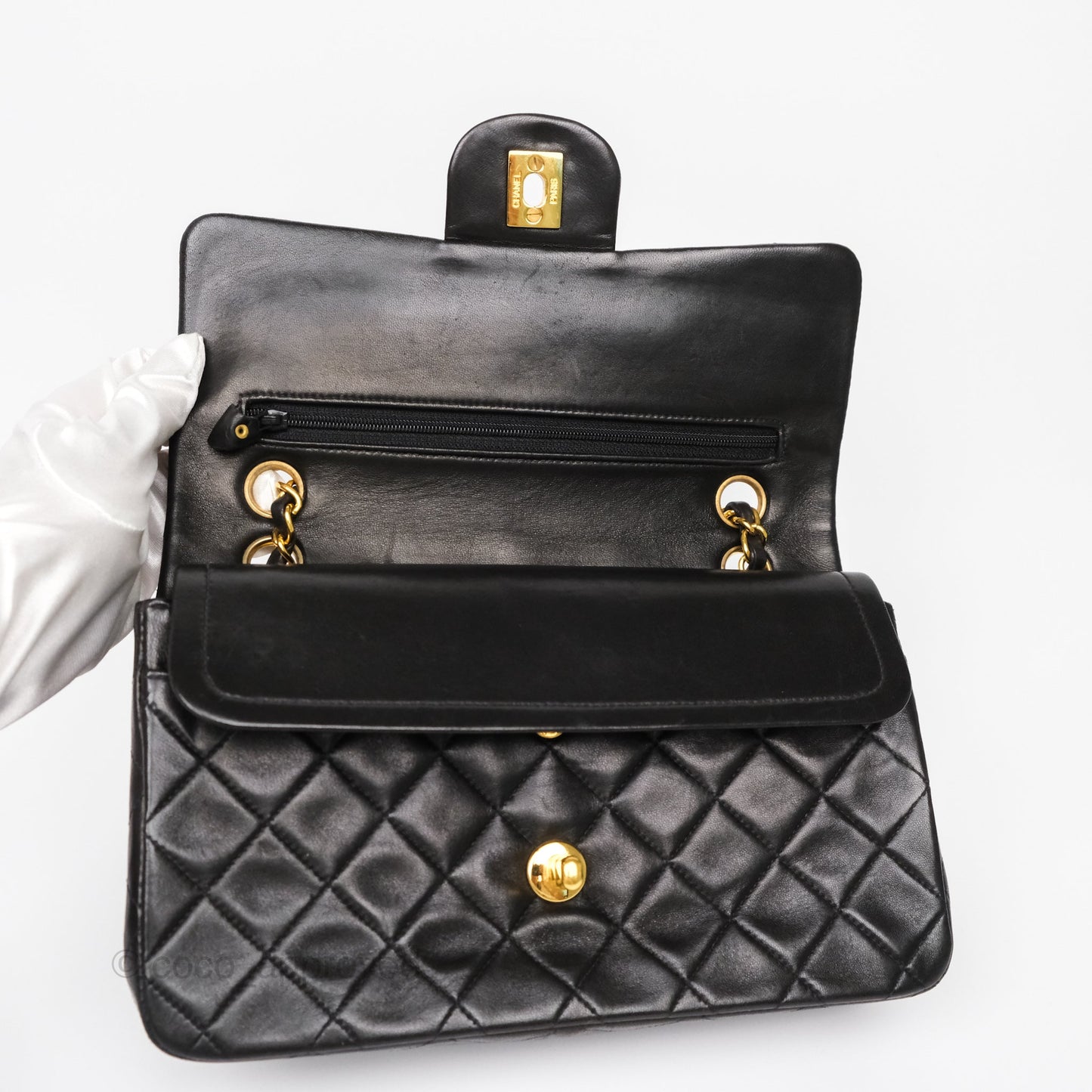 Chanel Vintage Small Classic Flap Black Lambskin 24K Gold Hardware