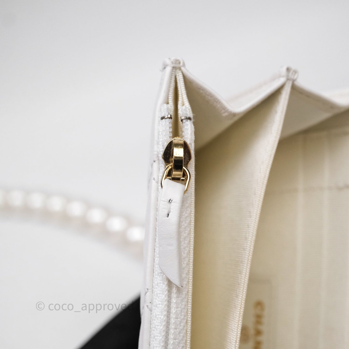 Chanel Mini Wallet On Large Pearl Chain WOC Quilted White Lambskin Gold Hardware