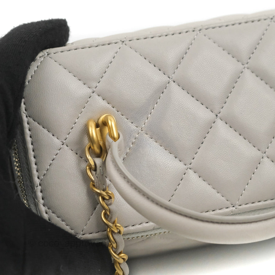 Chanel Vanity Rectangular Top Handle Grey Lambskin Gold Hardware