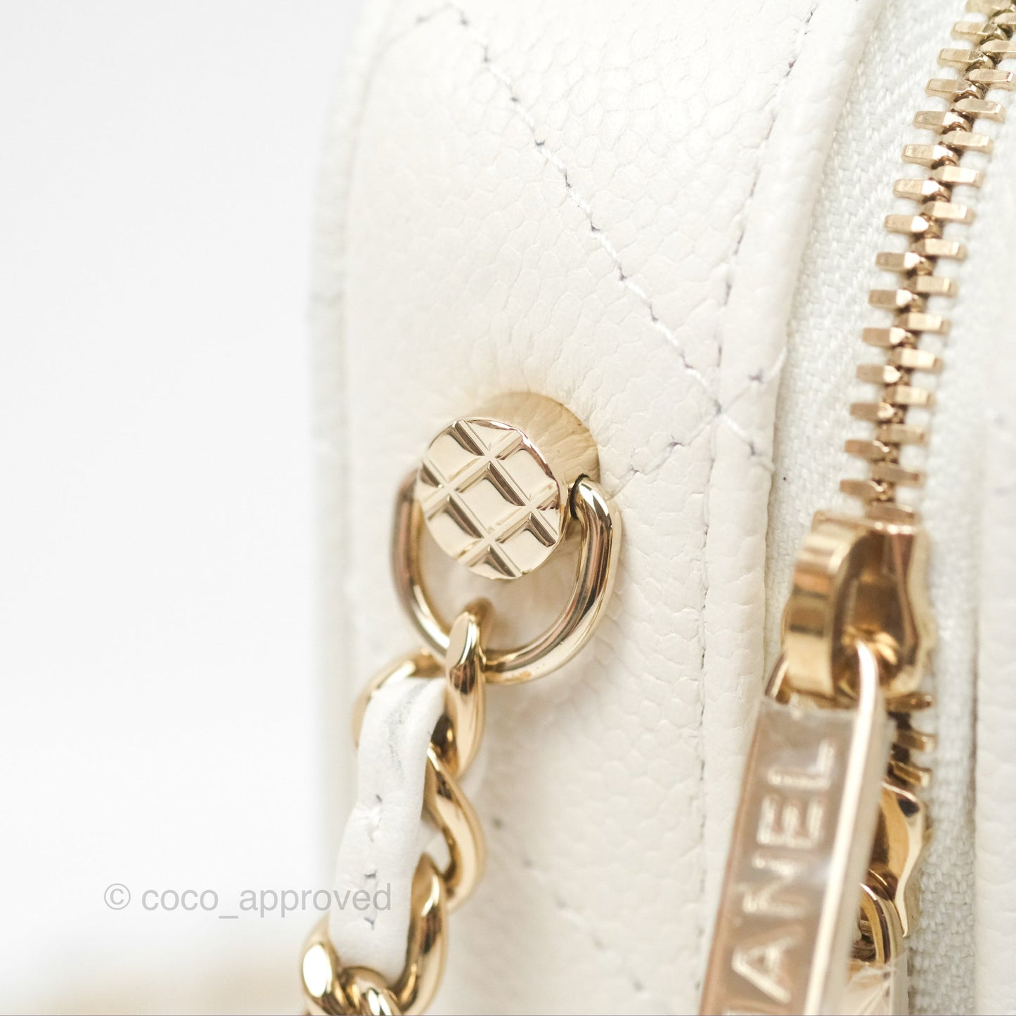 Chanel Quilted Top Handle Vanity White Caviar Gold Hardware