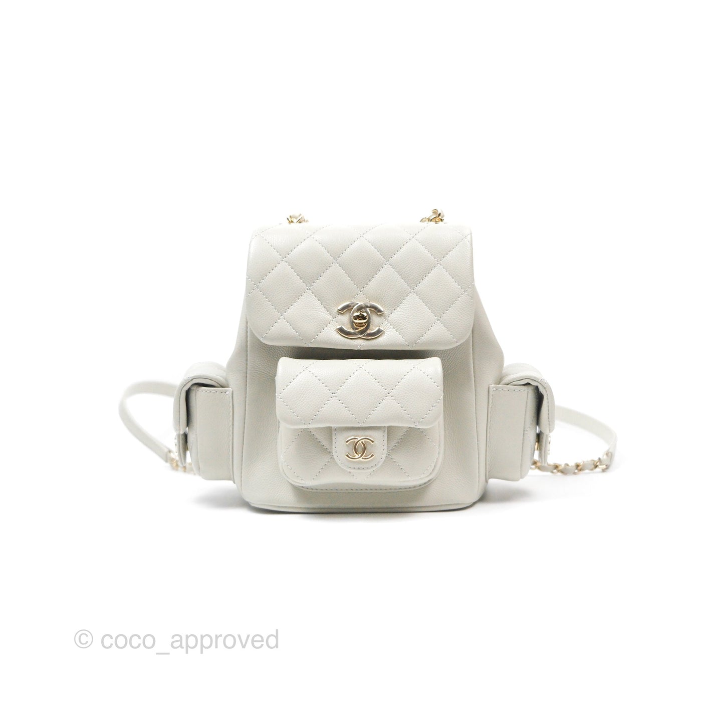 Chanel Small Duma Backpack Caviar Pale Grey Gold Hardware 23K