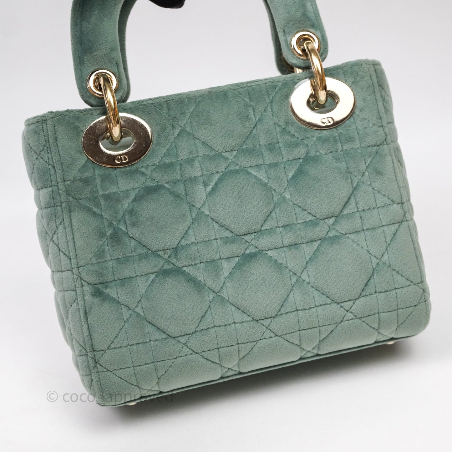 Christian Dior Mini Lady Dior Green Suede Cannage Gold Hardware