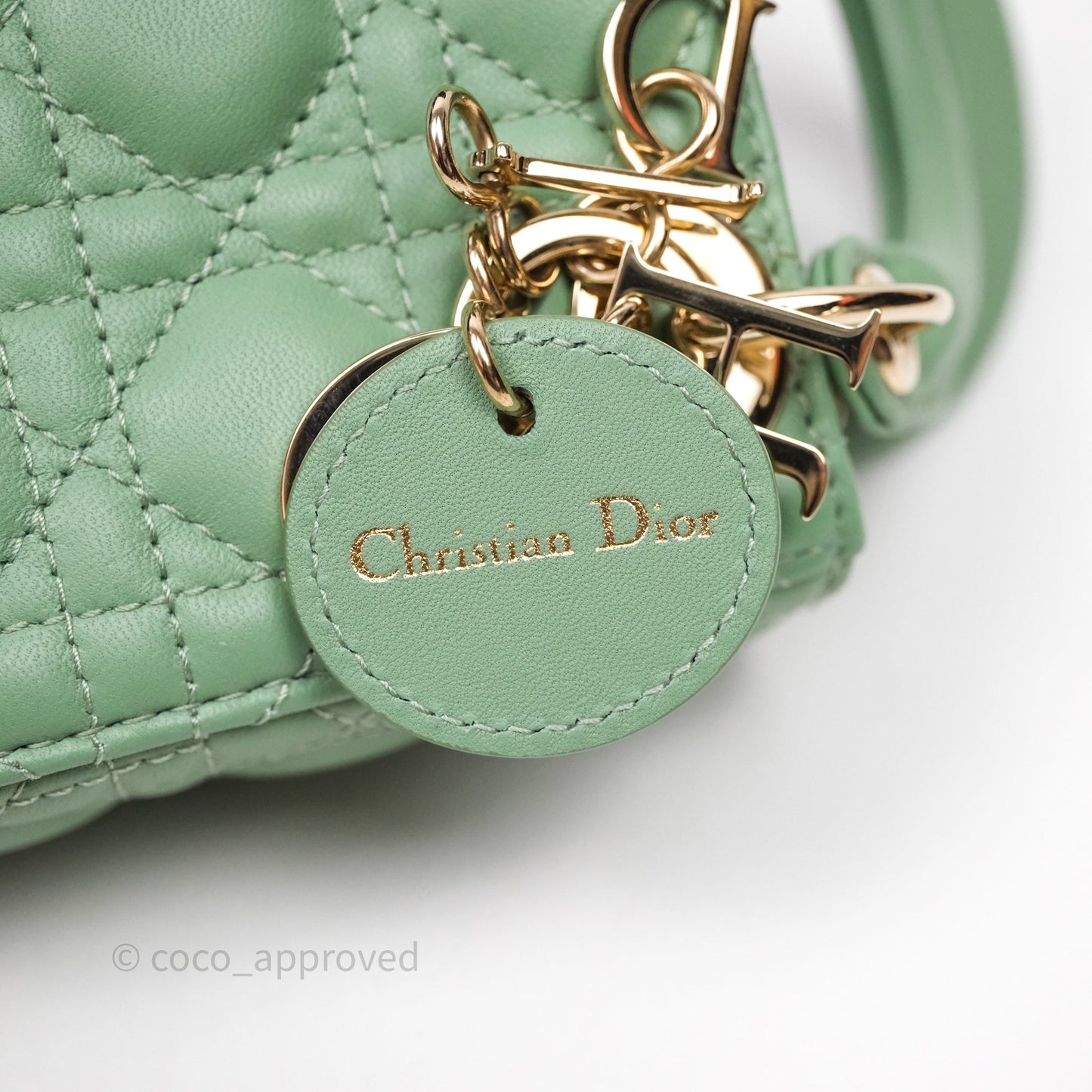 Christian Dior Micro Lady Dior Green Lambskin Cannage Gold Hardware