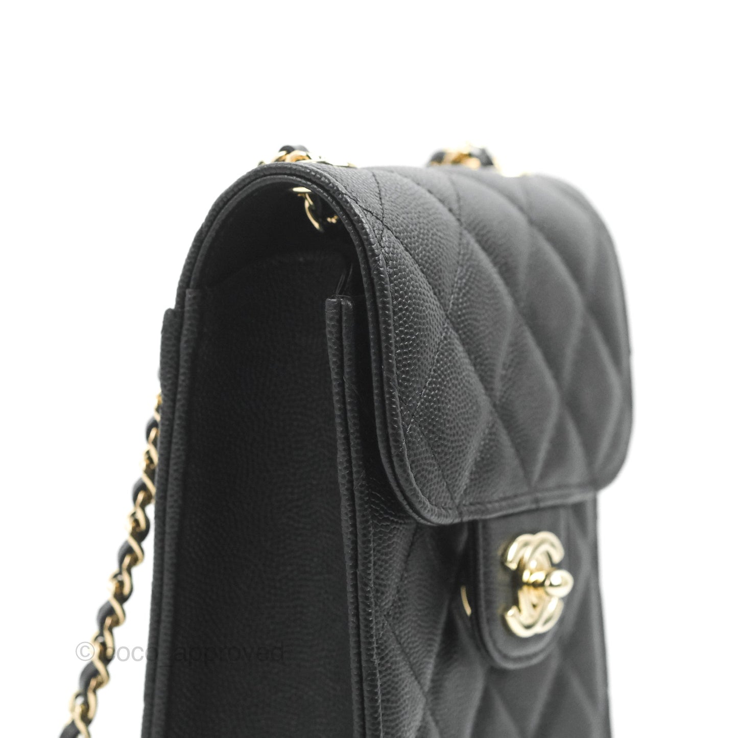 Chanel Classic Quilted Phone Holder Black Caviar Gold Hardware