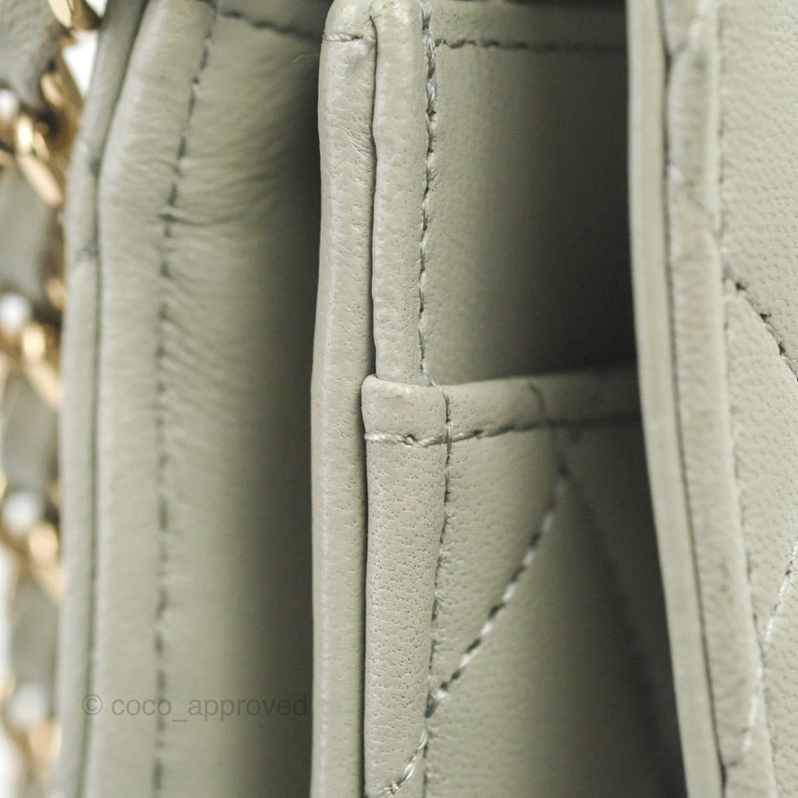 Chanel Quilted Classic Wallet on Chain WOC Light Grey Lambskin Gold Hardware