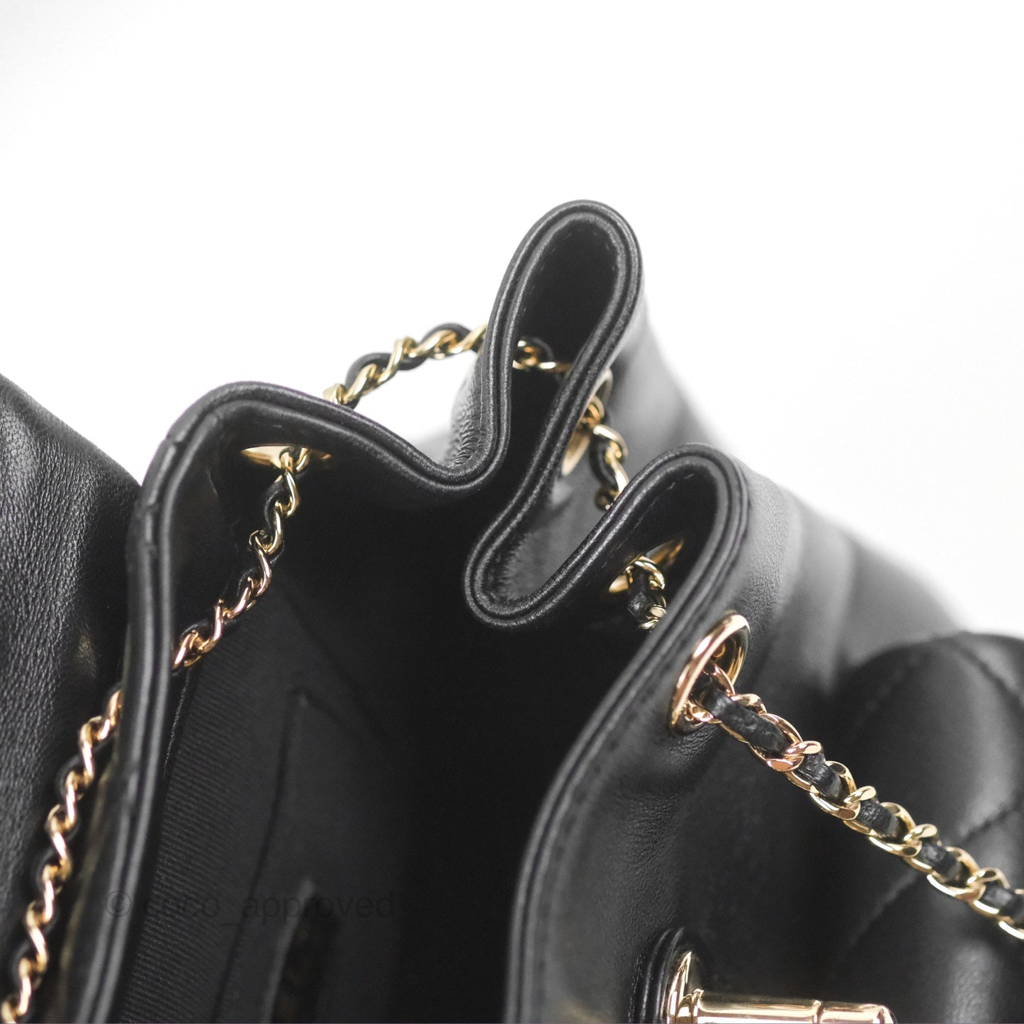 Chanel Quilted Small Duma Drawstring Backpack Black Lambskin Gold Hardware