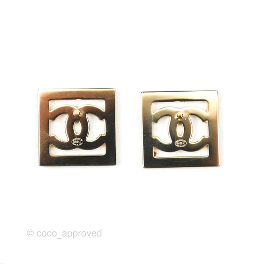 Chanel CC Square Black Earrings Gold Tone 24A