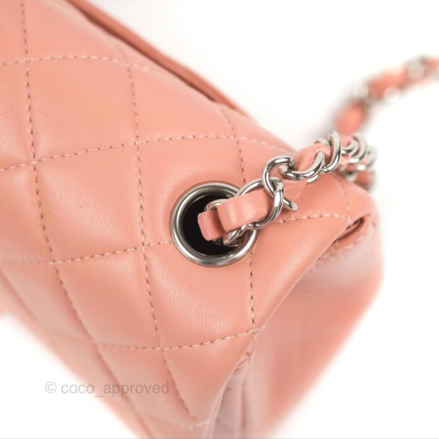 Chanel Quilted Mini Rectangular Flap Salmon Pink Lambskin Silver Hardware 21B