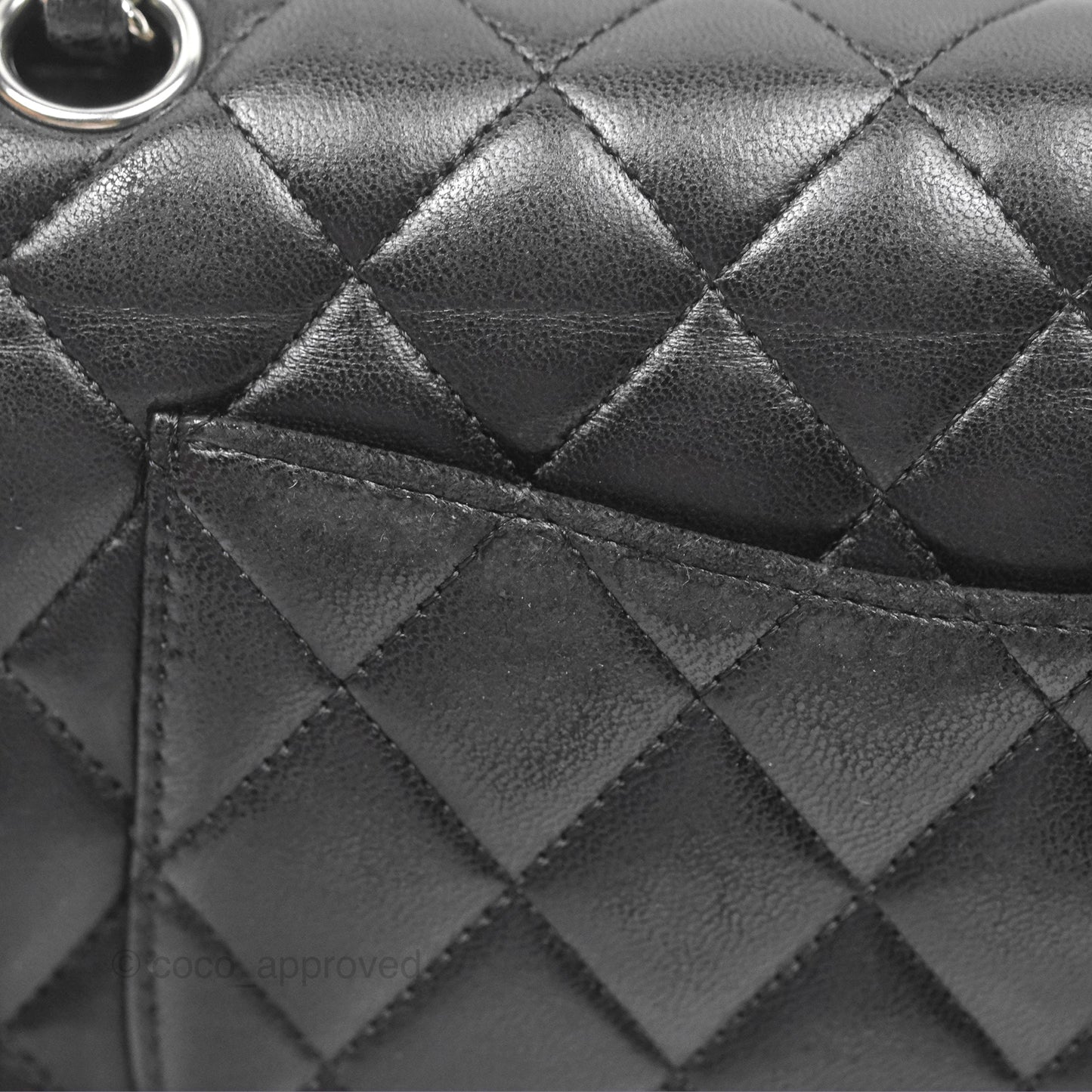 Chanel Classic M/L Medium Flap Quilted Black Lambskin Silver Hardware