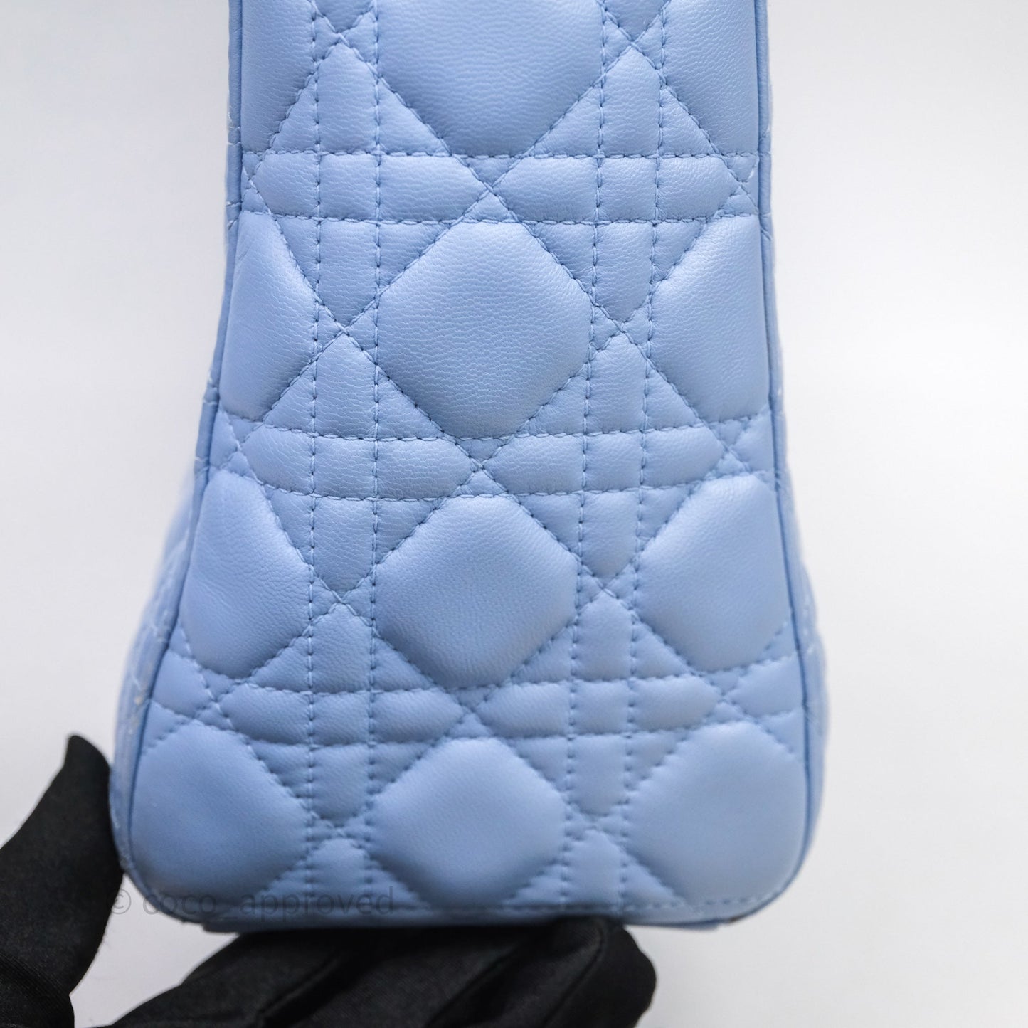 Christian Dior Large Lady Dior Cannage Blue Lambskin Silver Hardware
