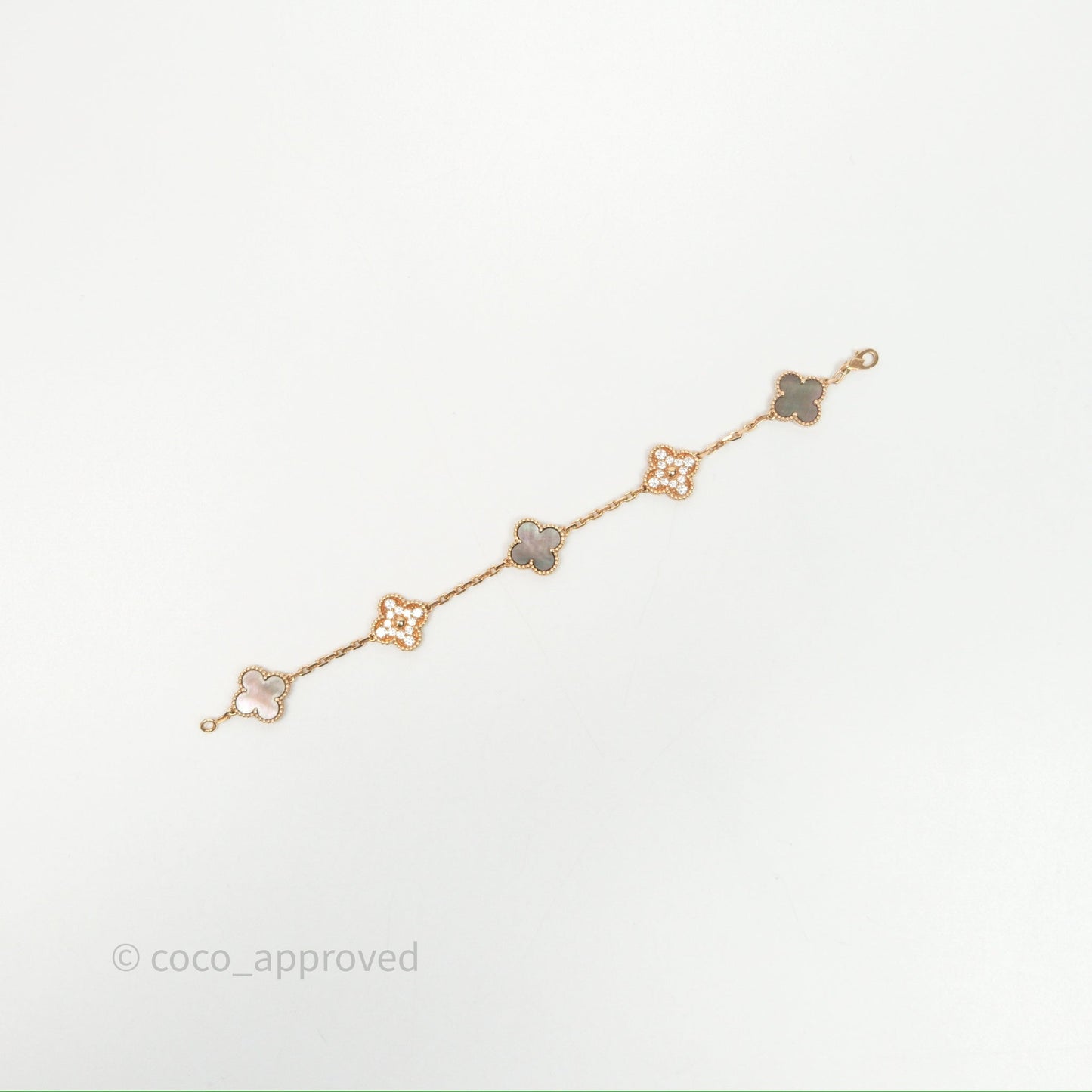 Van Cleef & Arpels Vintage Alhambra 5 Motifs Bracelet Grey Mother-of-pearl Diamonds Rose Gold