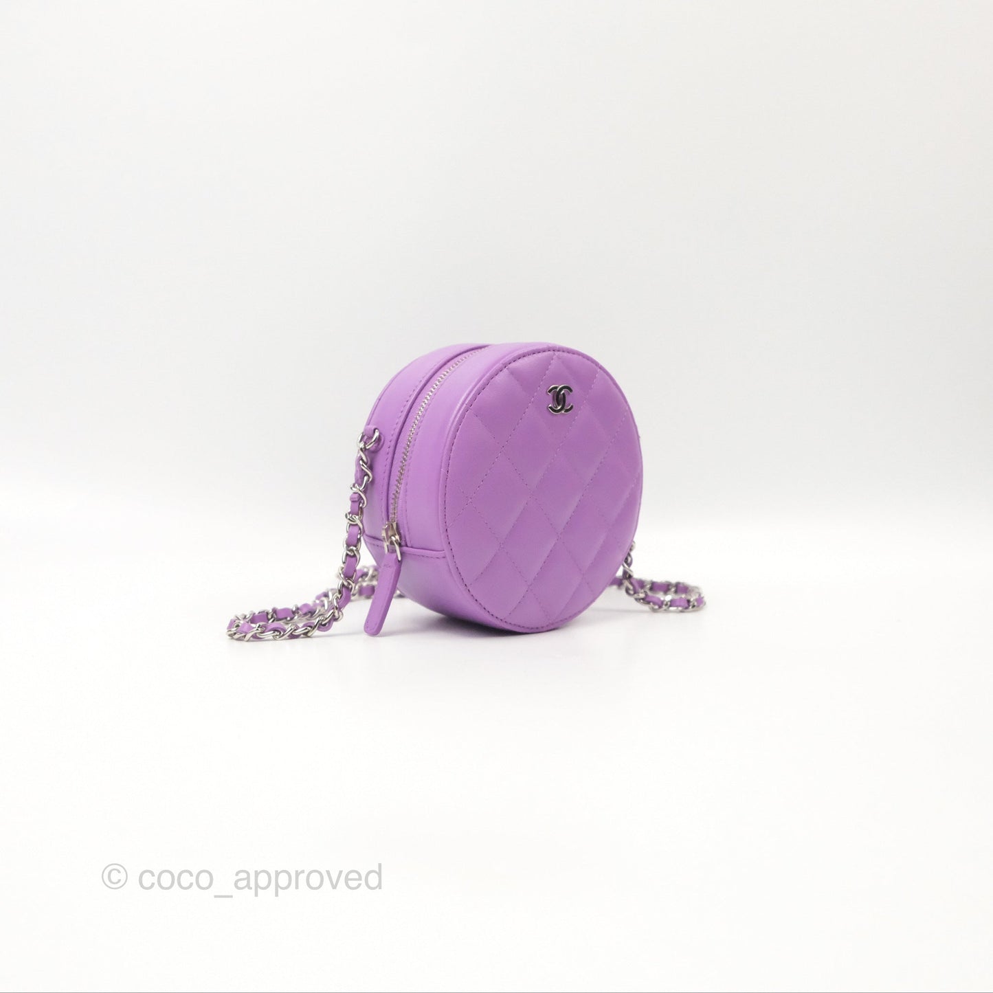 Chanel Round Circle Bag Purple Lambskin Silver Hardware