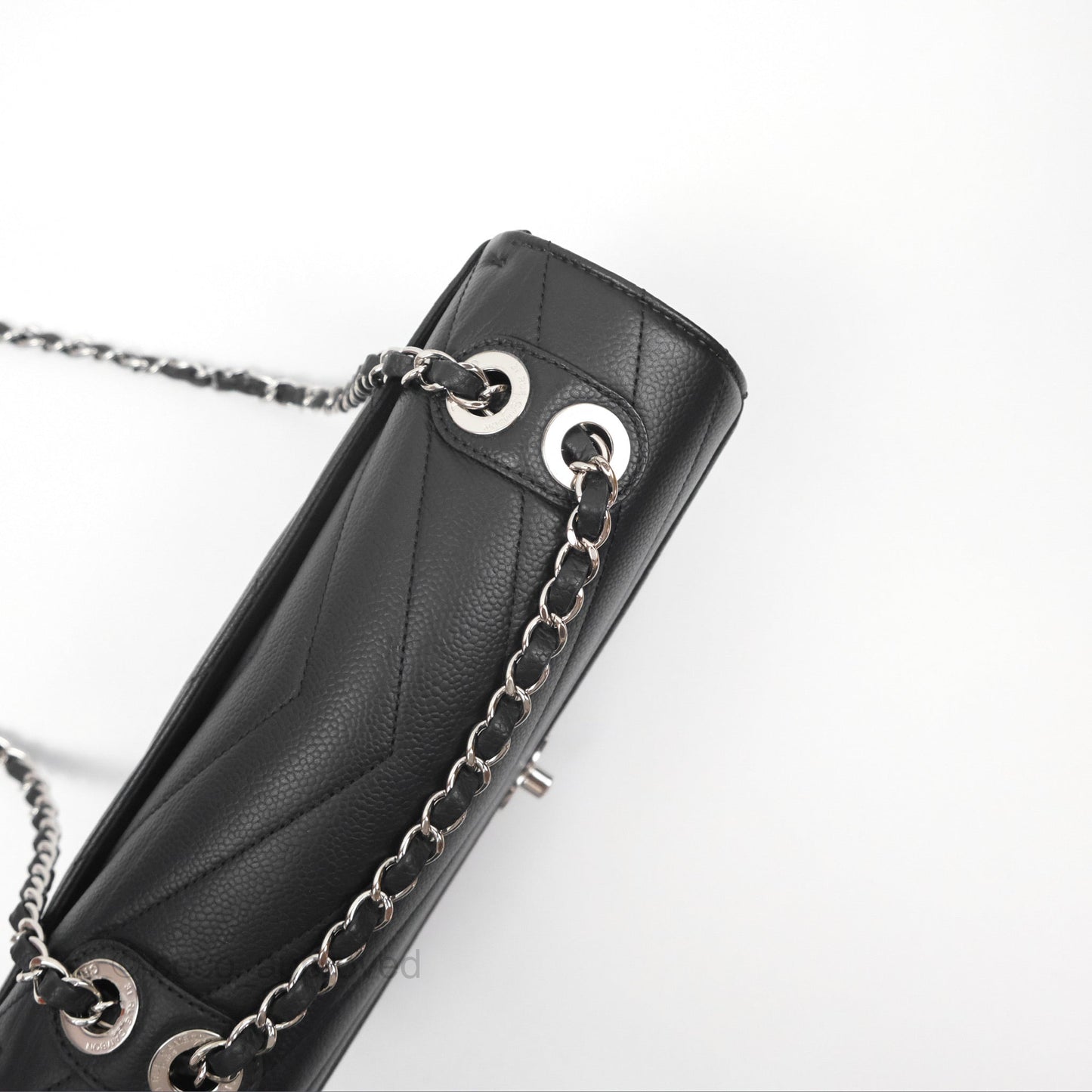Chanel Chevron Flap Bag Black Caviar Silver Hardware