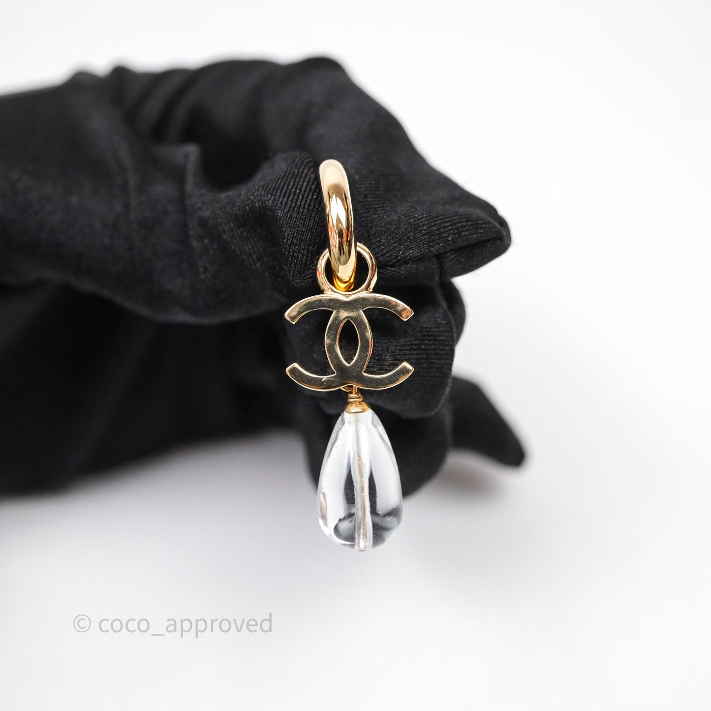 Chanel CC Drop Tear Resin Earrings Gold Tone 24S