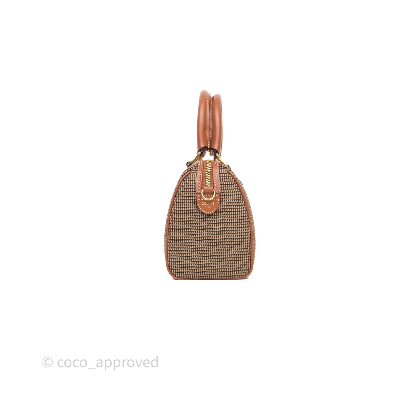 Celine Small Brown Houndstooth Boston Cuir Triomphe Tan Smooth Calfskin Bag