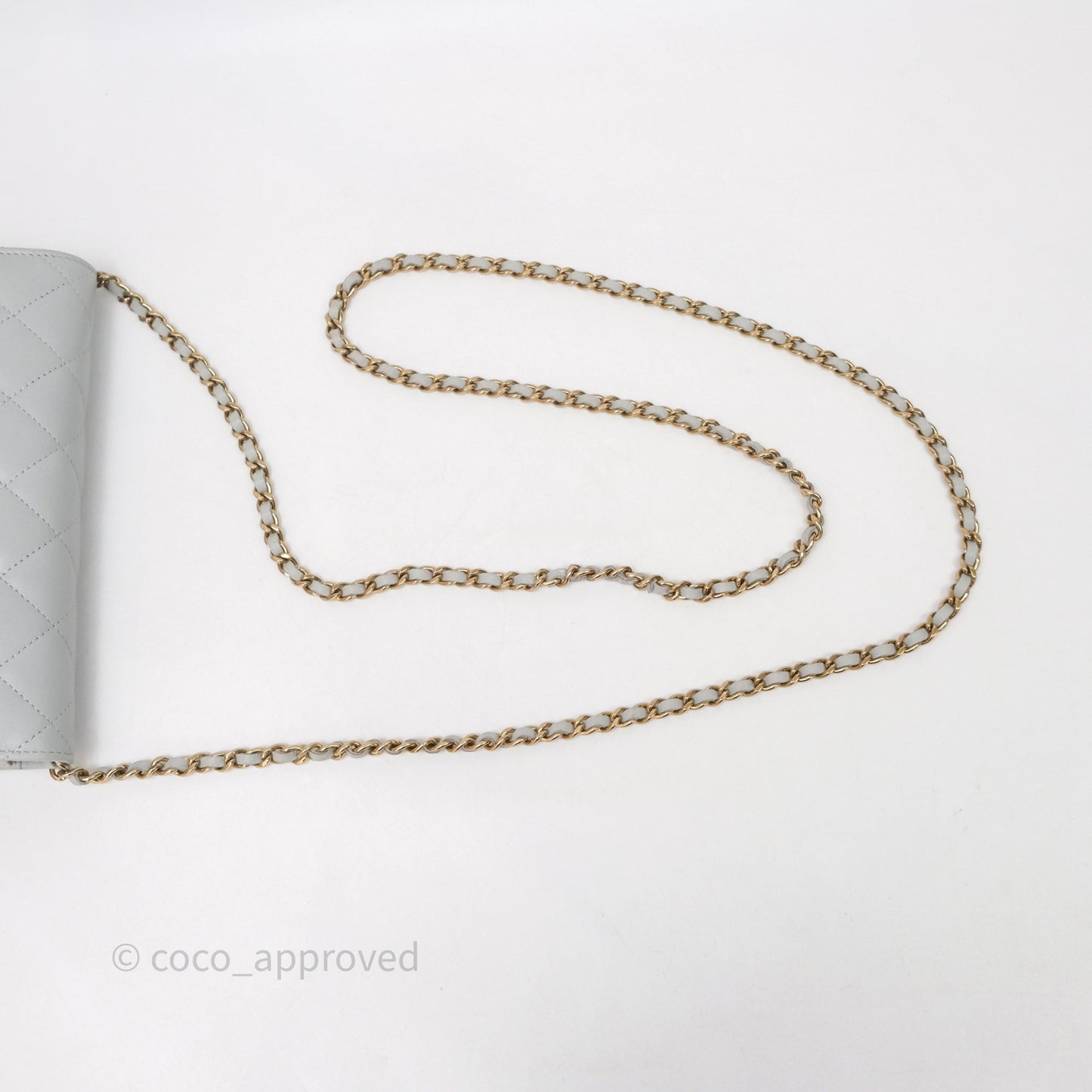 Chanel Classic Quilted Wallet on Chain WOC Grey Lambskin Gold Hardware