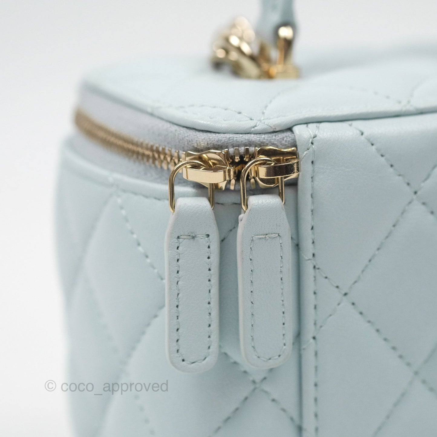 Chanel Vanity Rectangular Top Handle Light Blue Lambskin Gold Hardware