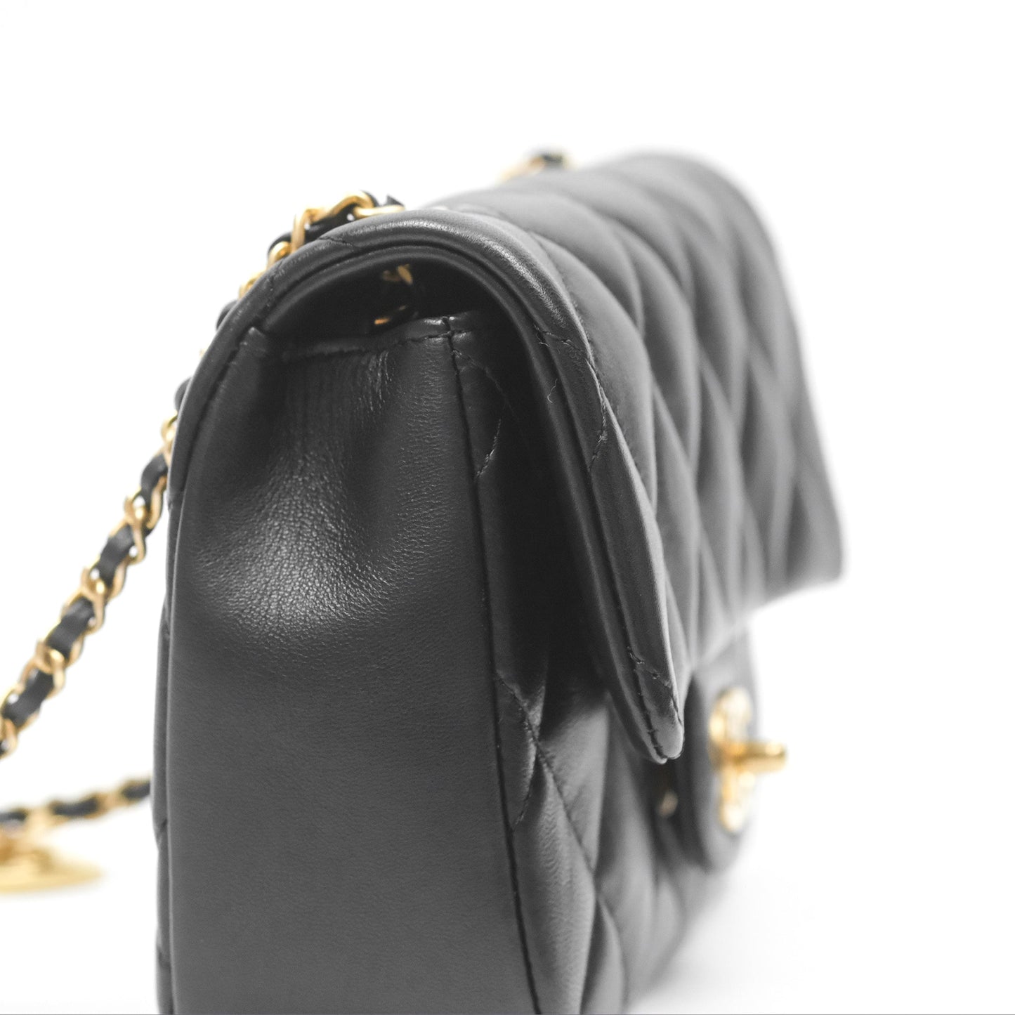 Chanel Mini Flap Bag With Heart CC Charm Black Lambskin Aged Gold Hardware 22B