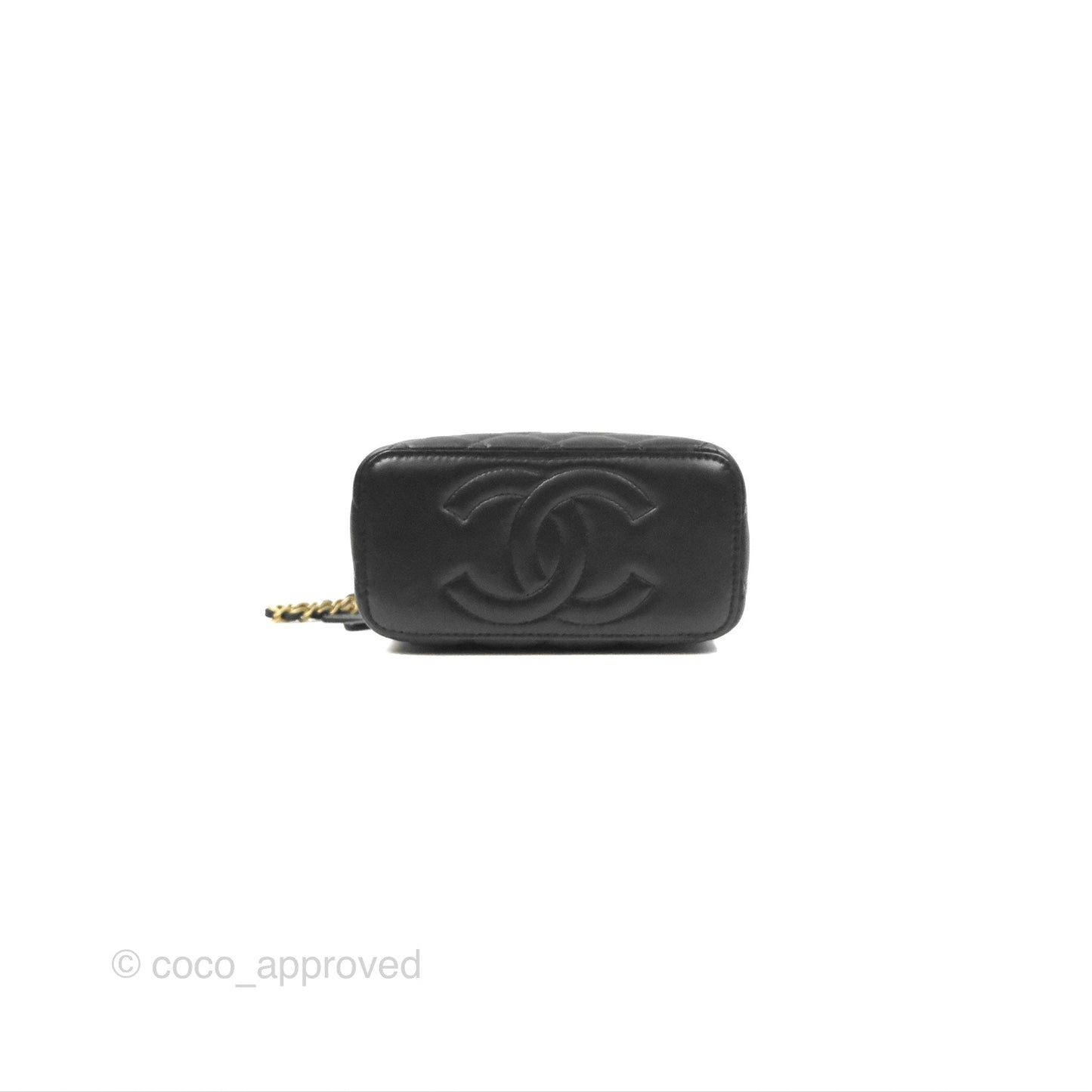 Chanel Vanity Rectangular Metal Top Handle Black Lambskin Aged Gold Hardware 22B