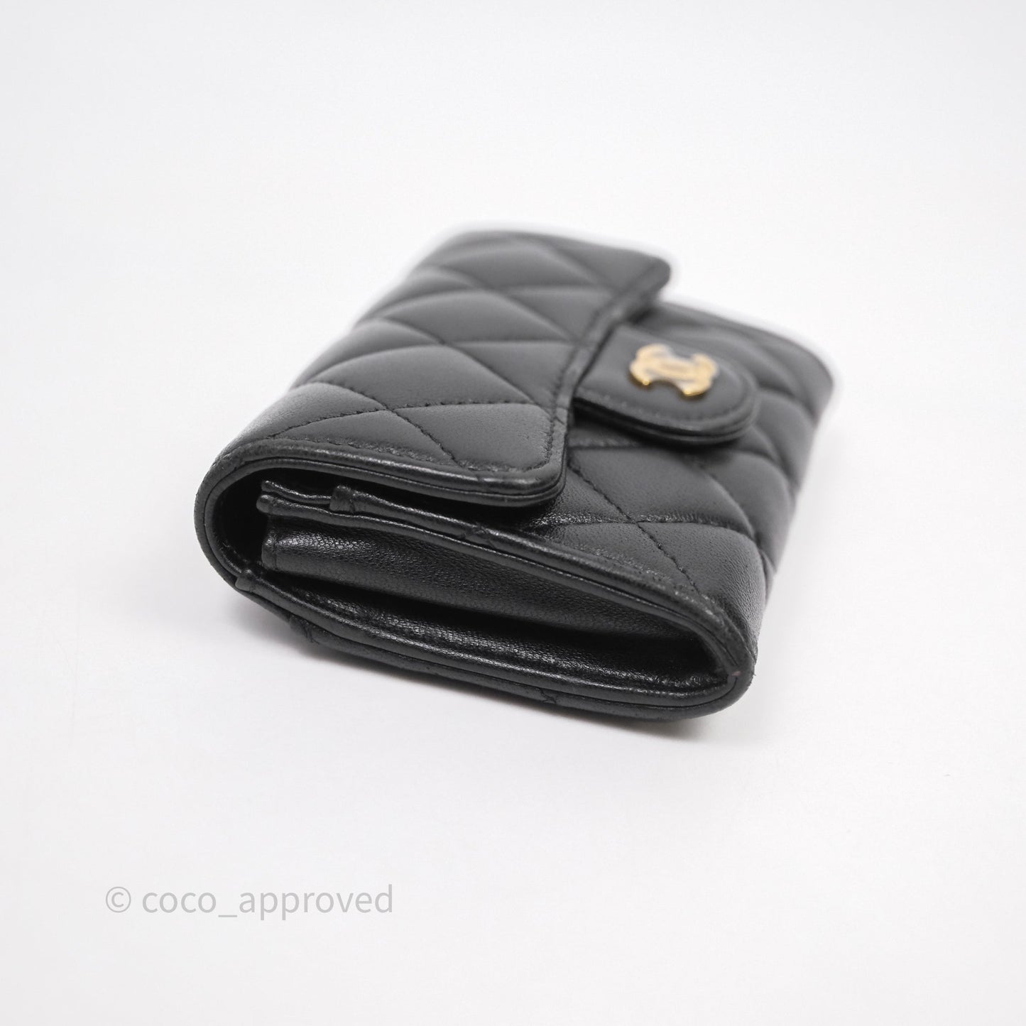 Chanel Quilted Flap Card Holder Black Lambskin Gold Hardware