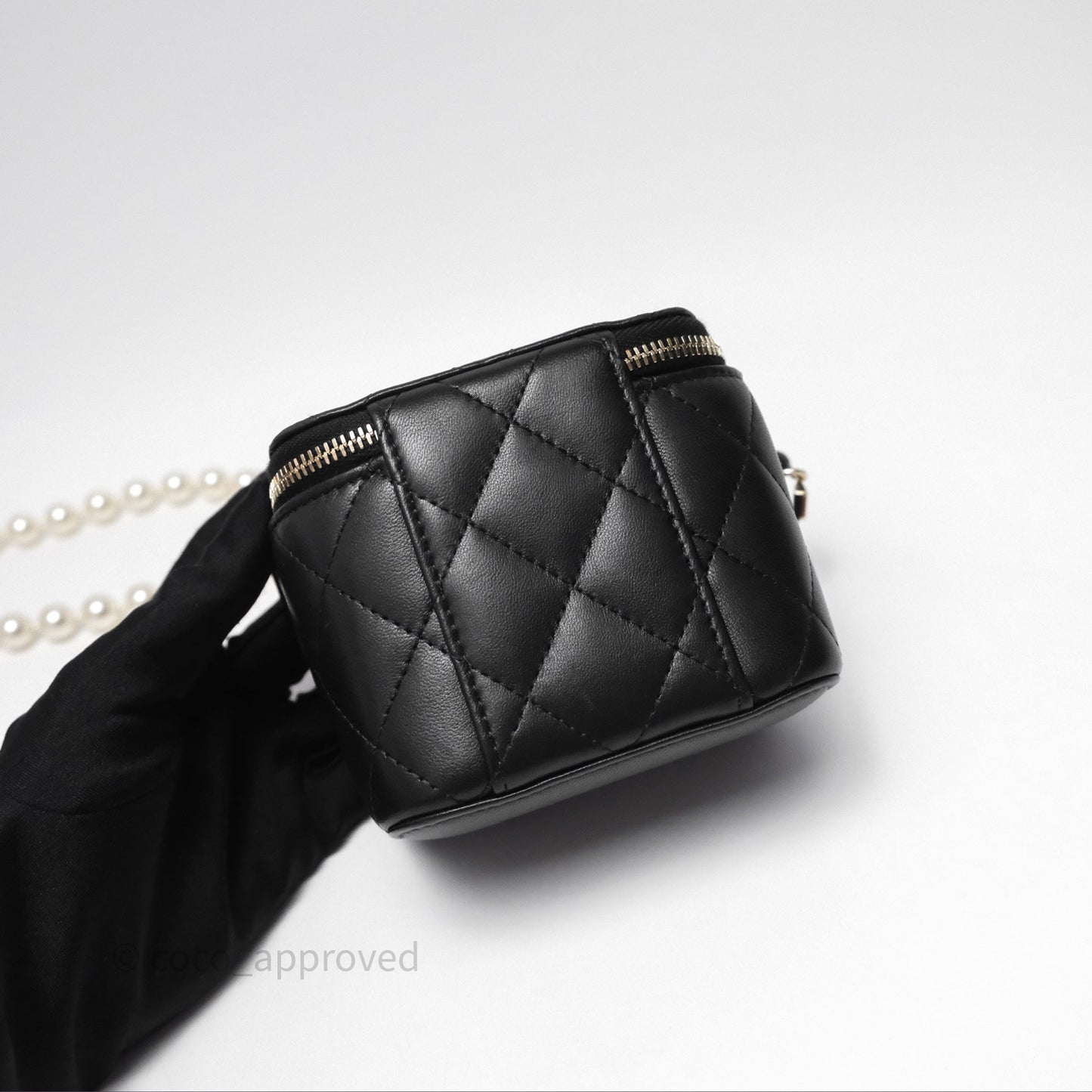 Chanel Mini Vanity With Pearl Chain Black Lambskin Gold Hardware
