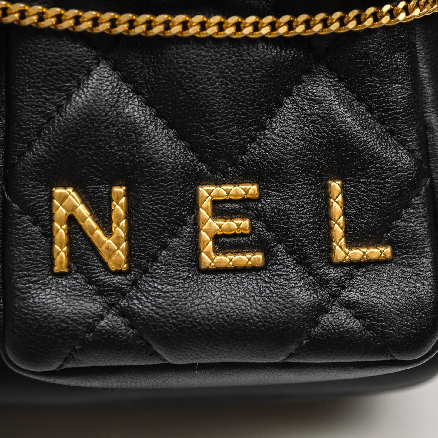 Chanel Small Camera Case Quilted Black Calfskin Aged Gold Hardware 22C