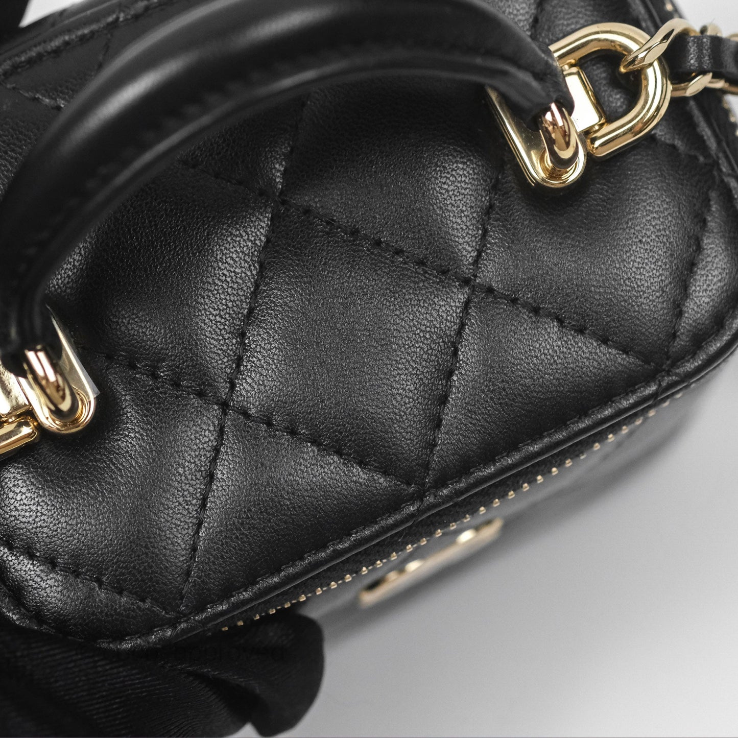 Chanel Mini Top Handle Vanity With Chain Black Lambskin Gold Hardware