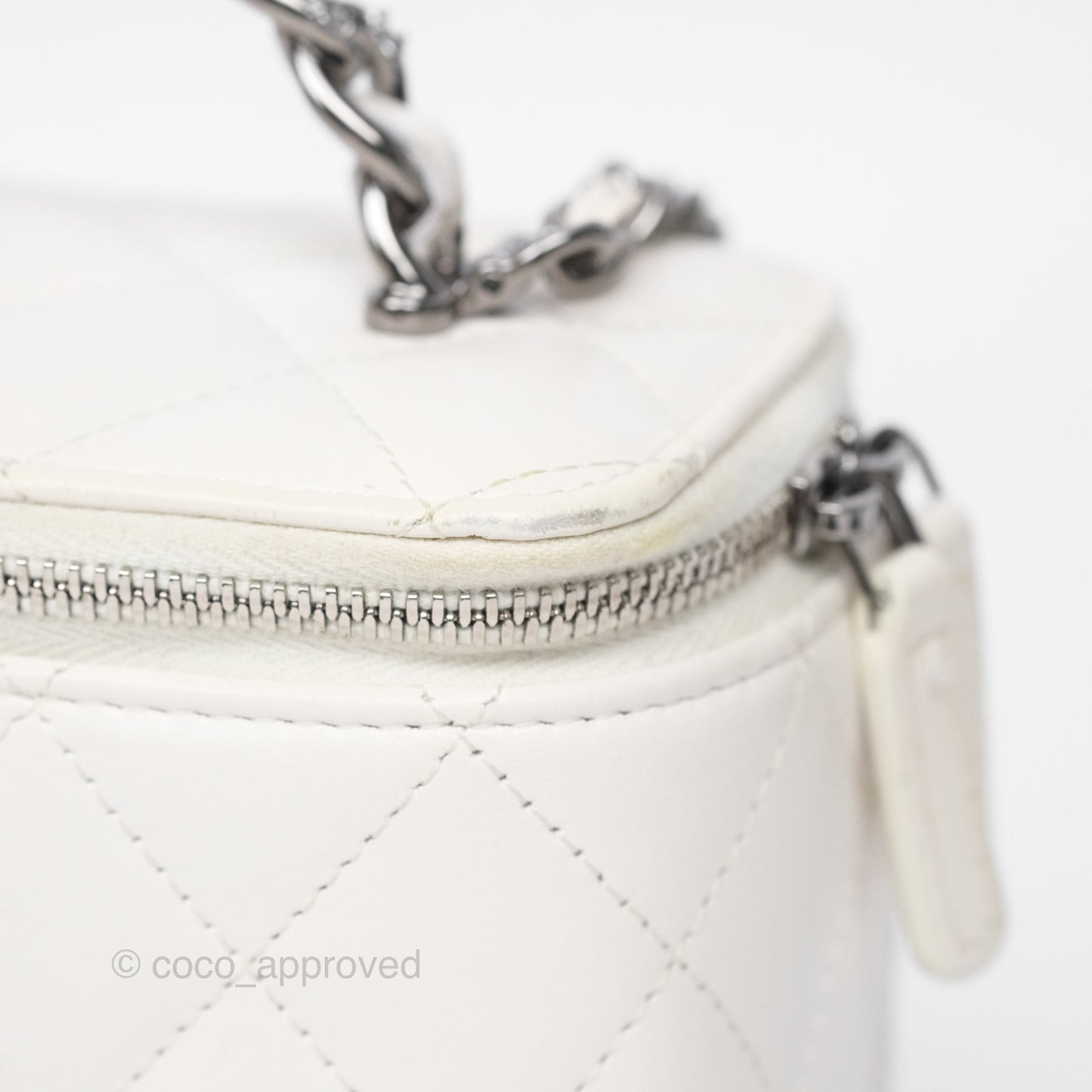 Chanel Crystals Top Handle Vanity Rectangular White Lambskin Gun Metal