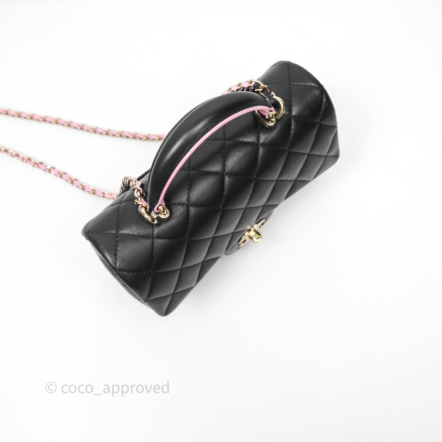 Chanel Top Handle Mini Rectangular Flap Black/Pink Lambskin Gold Hardware 23P