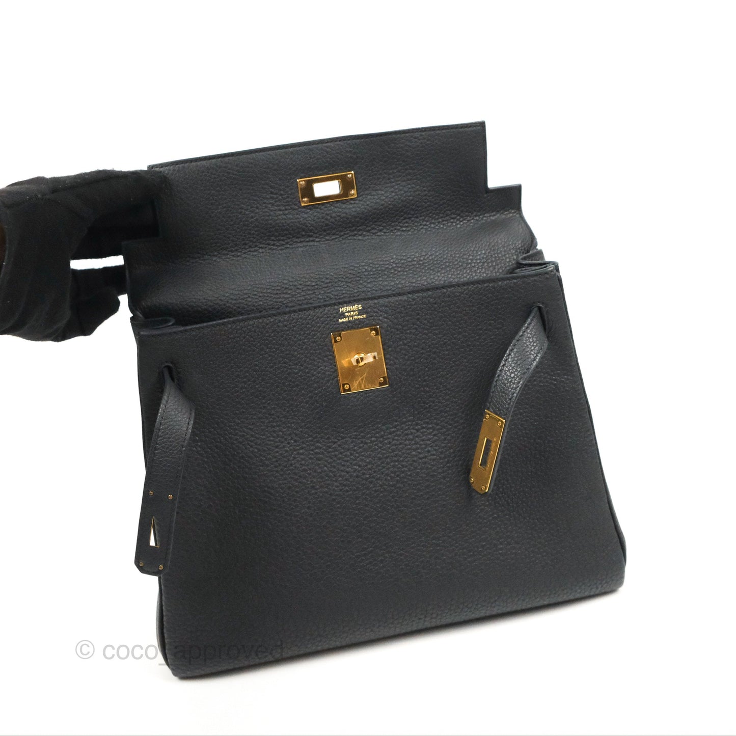 Hermès Retourne Kelly 28 Black Togo Gold Hardware