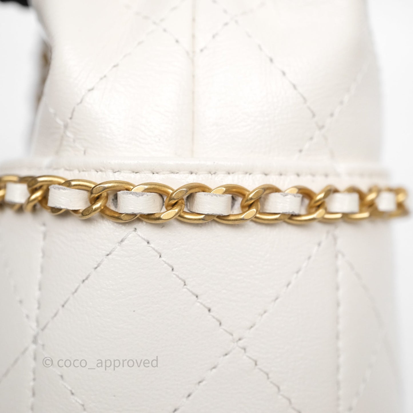 Chanel Mini Bucket Bag White Shiny Lambskin Aged Gold Hardware 25C