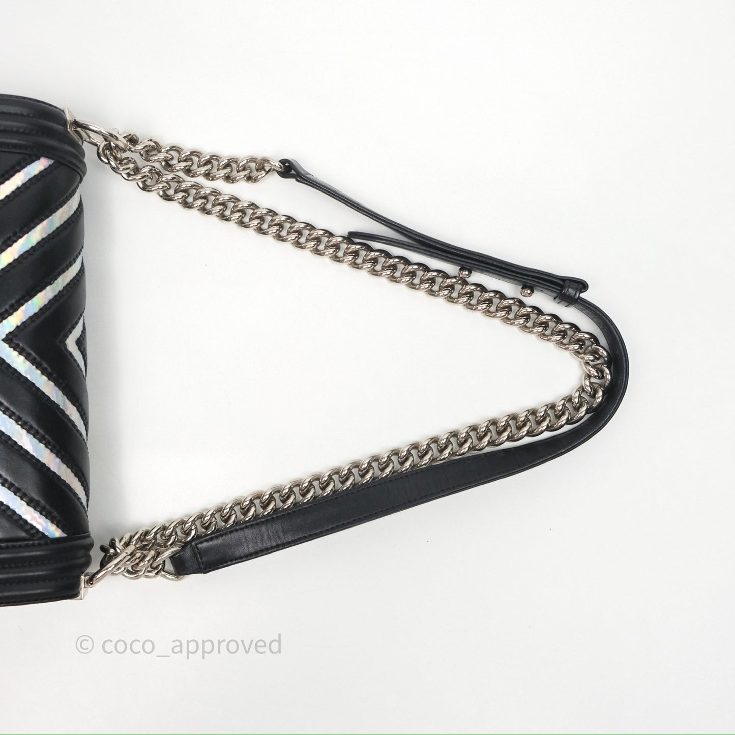 Chanel Medium Boy Chevron Iridescent PVC Lambskin Black Silver Hardware