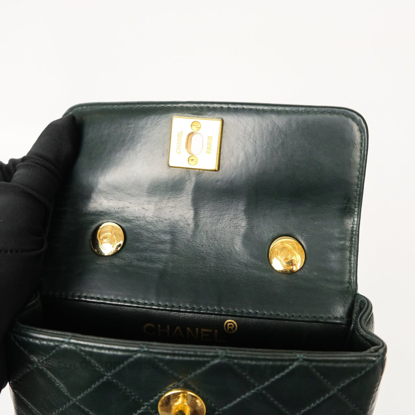 Chanel Vintage Mini Flap Bag Dark Green Lambskin Gold Hardware