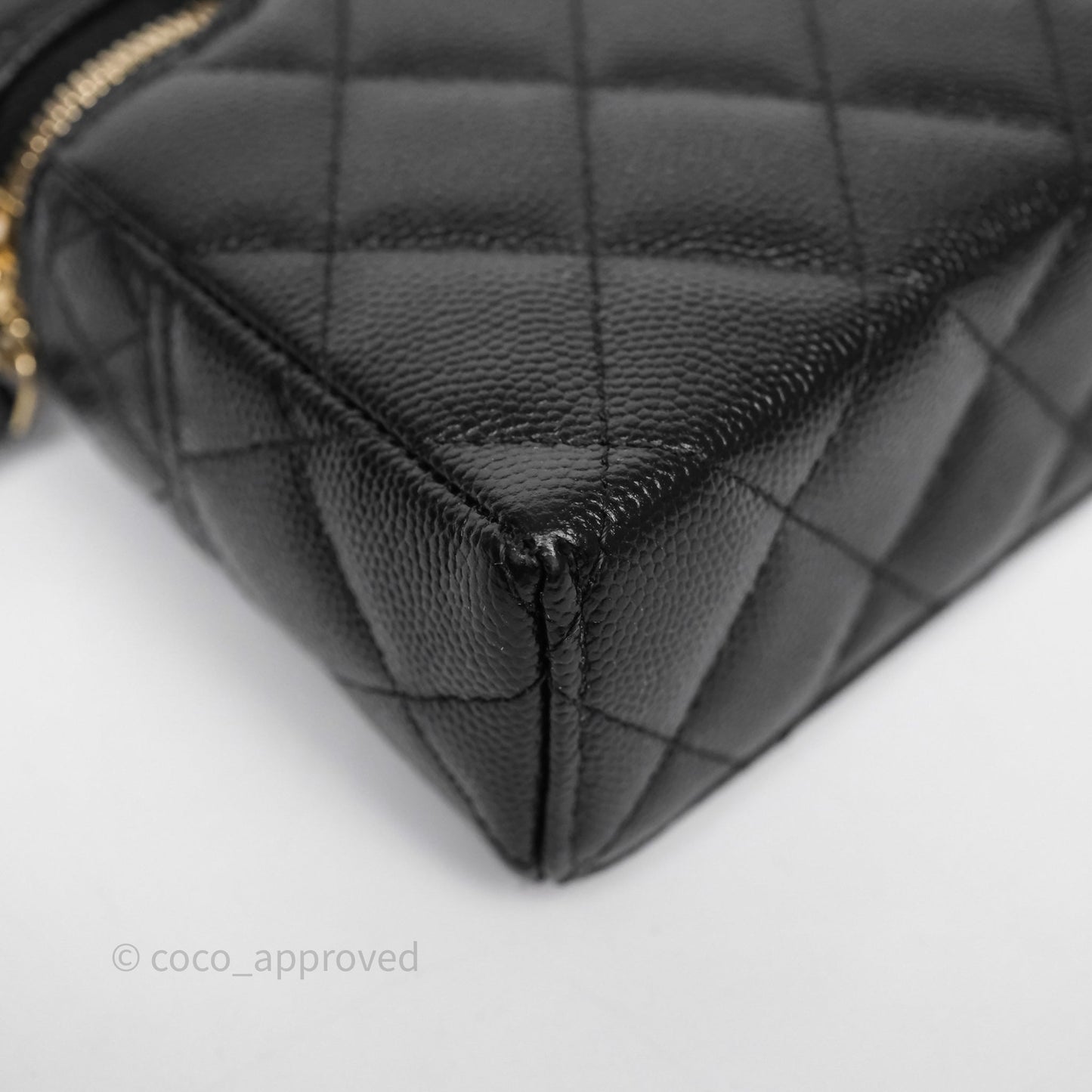 Chanel Top Handle Long Vanity with Chain Black Caviar Gold Hardware 25C